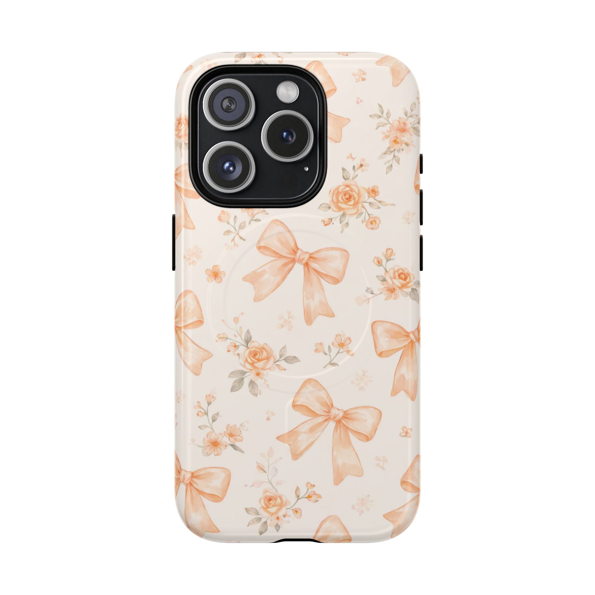 Floral Peach Bow iPhone Case – MagSafe Compatible