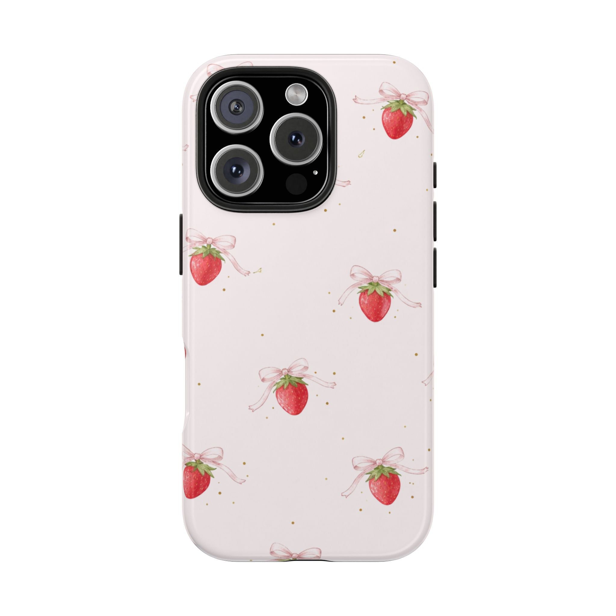 Pink Strawberry Pattern Tough Phone Case, Pastel Fruit Print