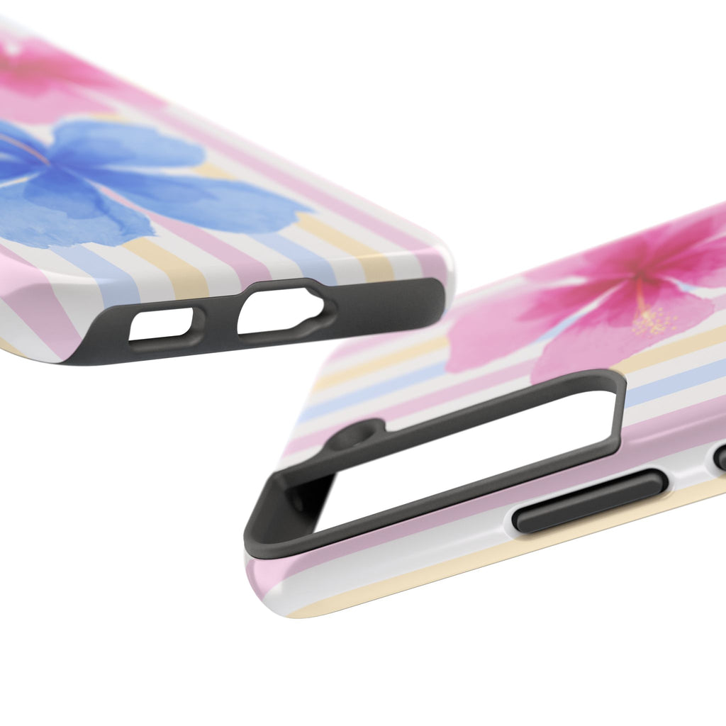 Hibiscus Stripe Tough Samsung Case – Pink & Blue Floral Protective Cover