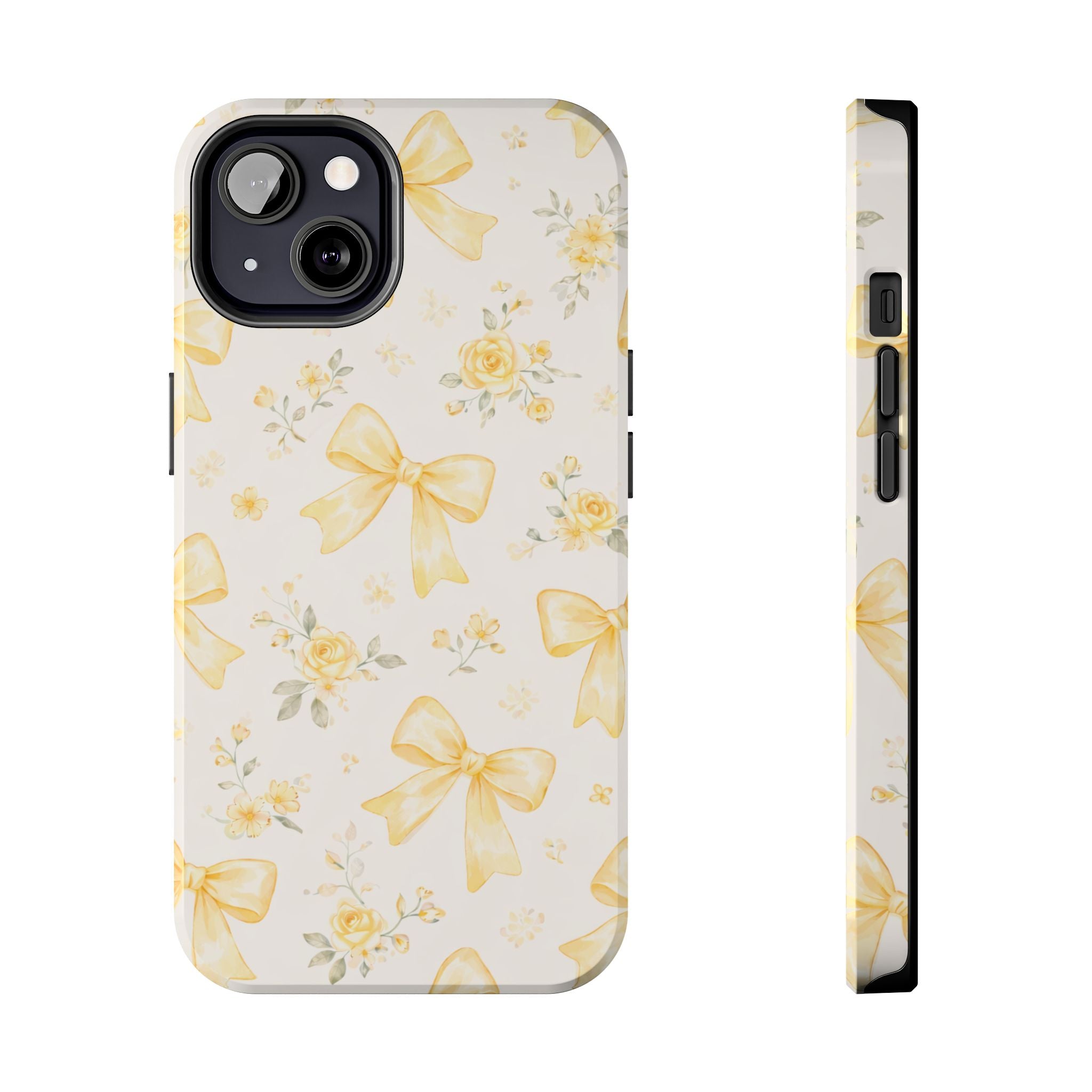 Yellow Bow Floral Phone Case, Cute Yellow Ribbon Pattern