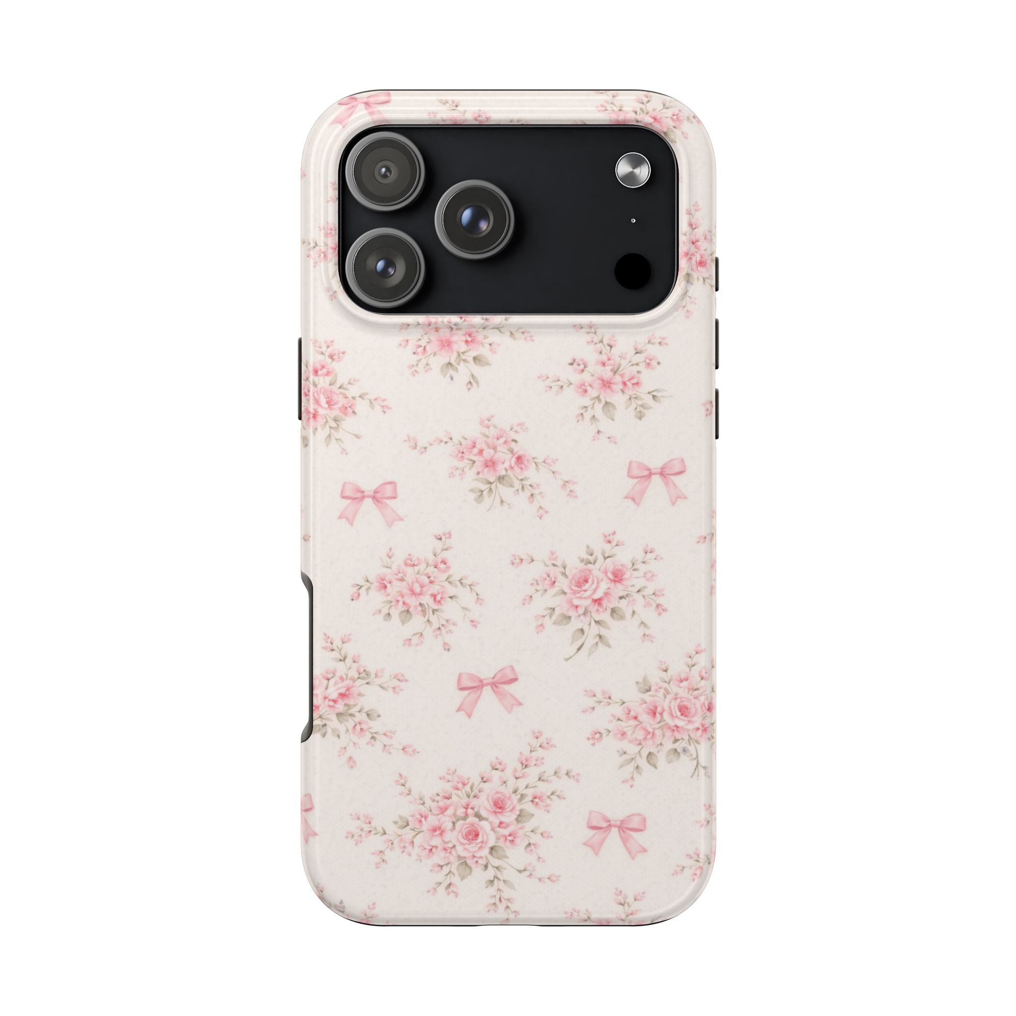 Pink Floral Bouquet iPhone Case, Vintage Roses Bows Pastel Pattern