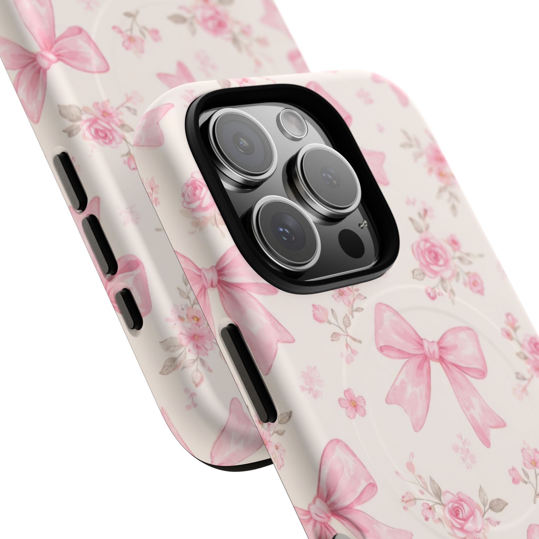 Pink Bow Floral iPhone Case – MagSafe Compatible