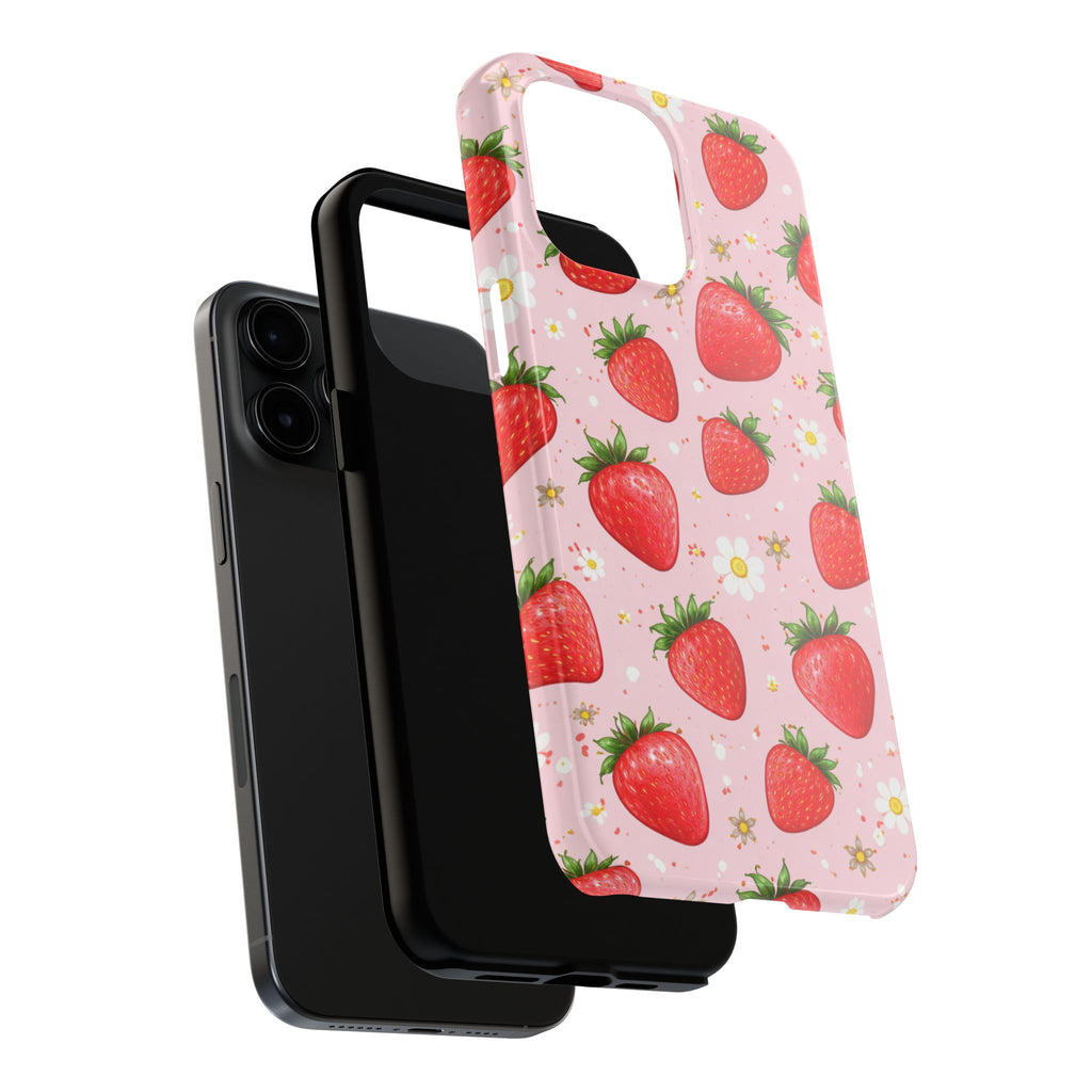 Pink Strawberry Print Phone Case, Soft Fruit Pattern