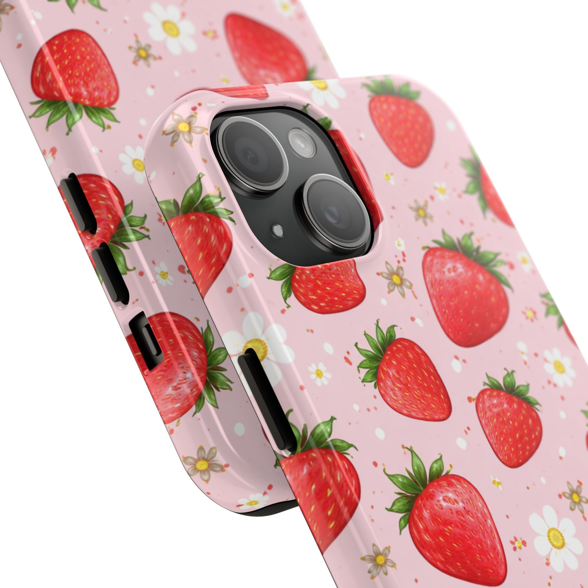 Pink Strawberry Print Phone Case, Soft Fruit Pattern