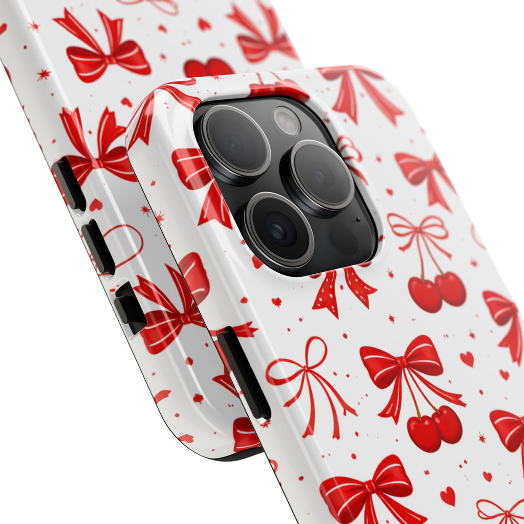 Red Cherry Bows Tough Phone Case, Cherry Pattern Phone Case