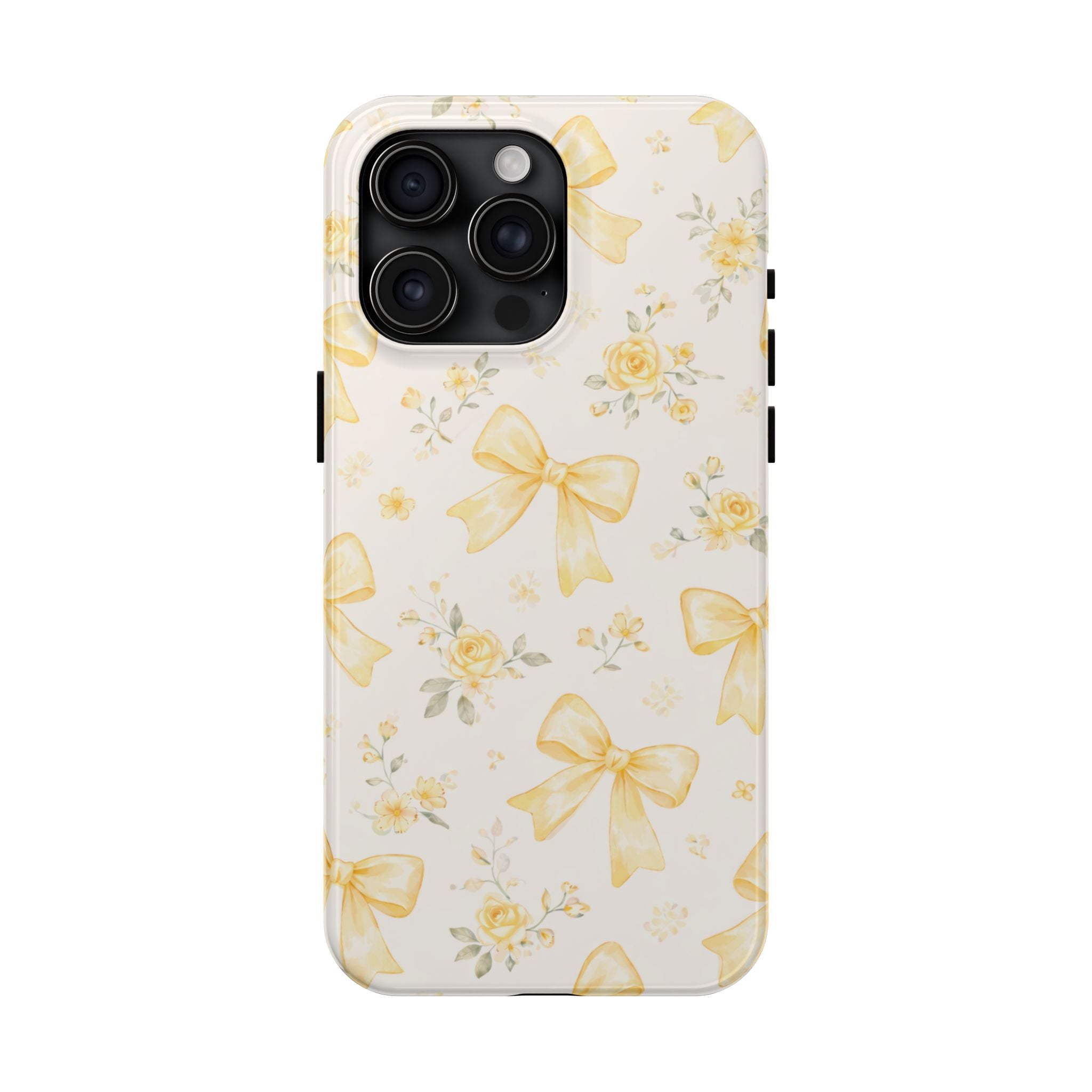 Yellow Bow Floral Phone Case, Cute Yellow Ribbon Pattern