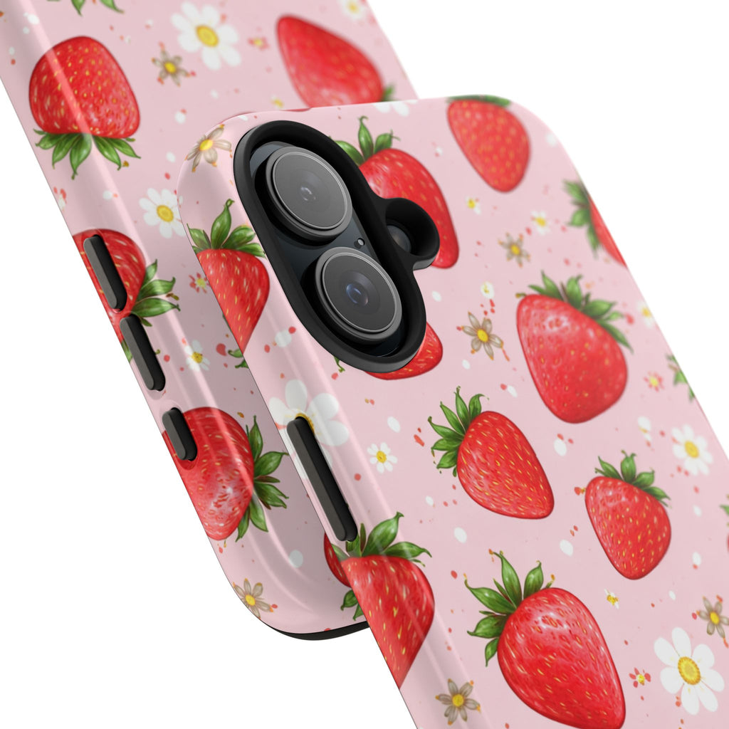 Pink Strawberry Print Phone Case, Soft Fruit Pattern