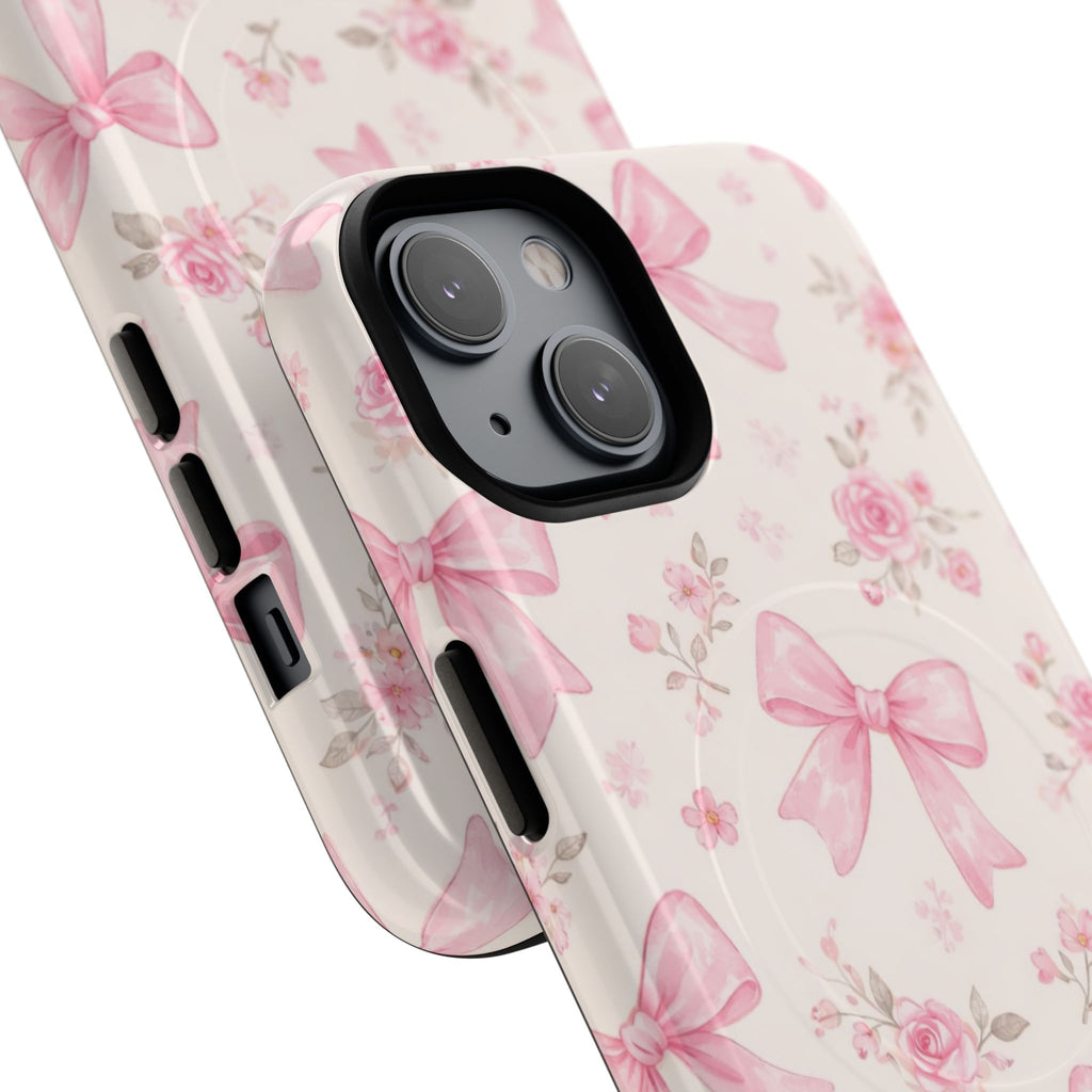 Pink Bow Floral iPhone Case – MagSafe Compatible