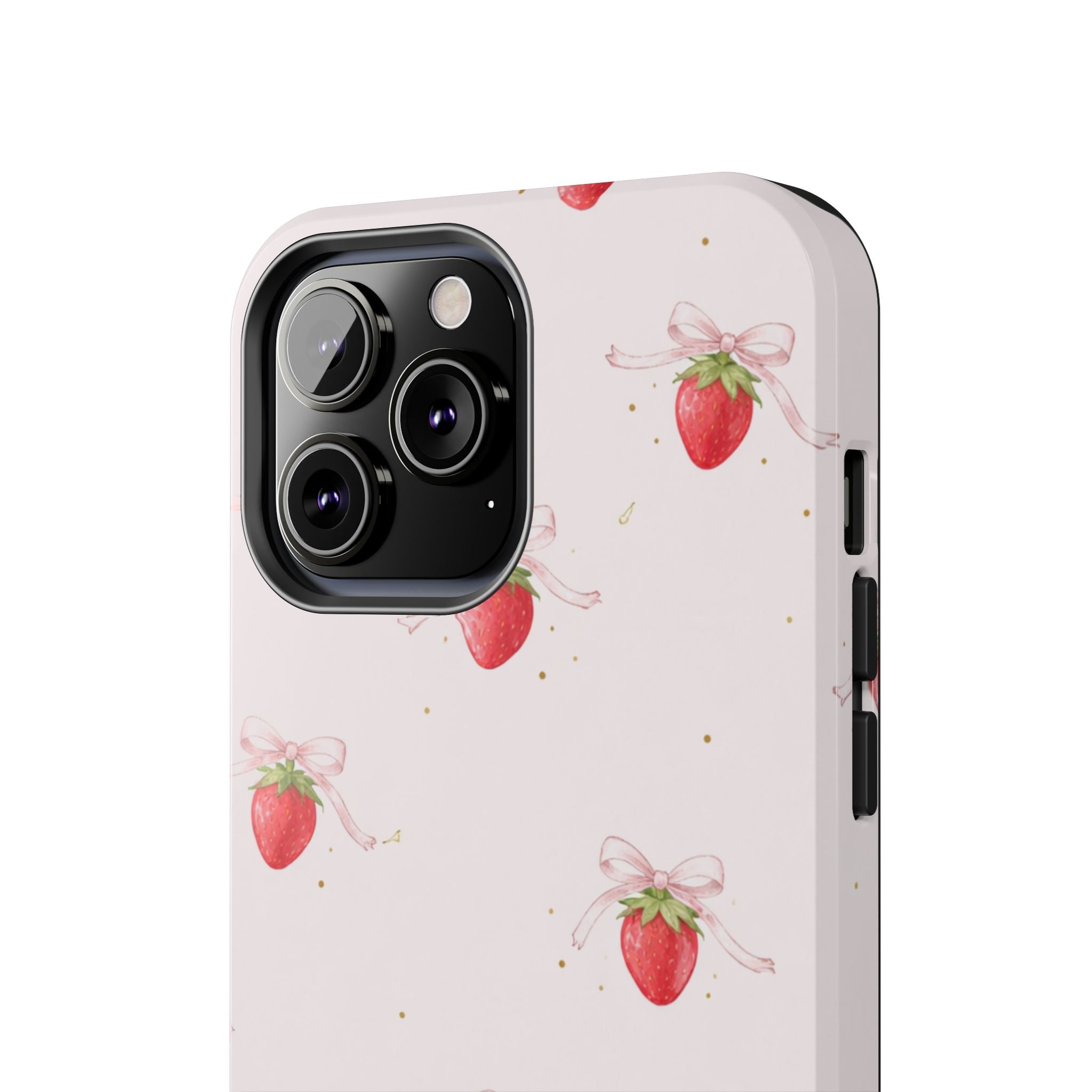 Pink Strawberry Pattern Tough Phone Case, Pastel Fruit Print