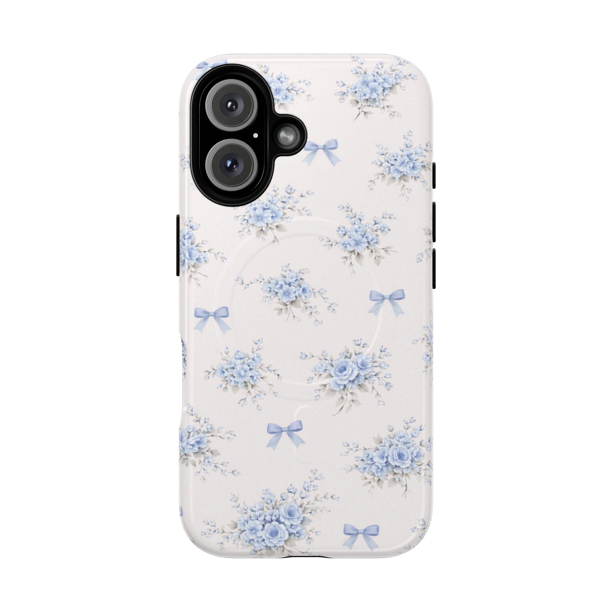 Blue Floral Bow iPhone Case – MagSafe Compatible