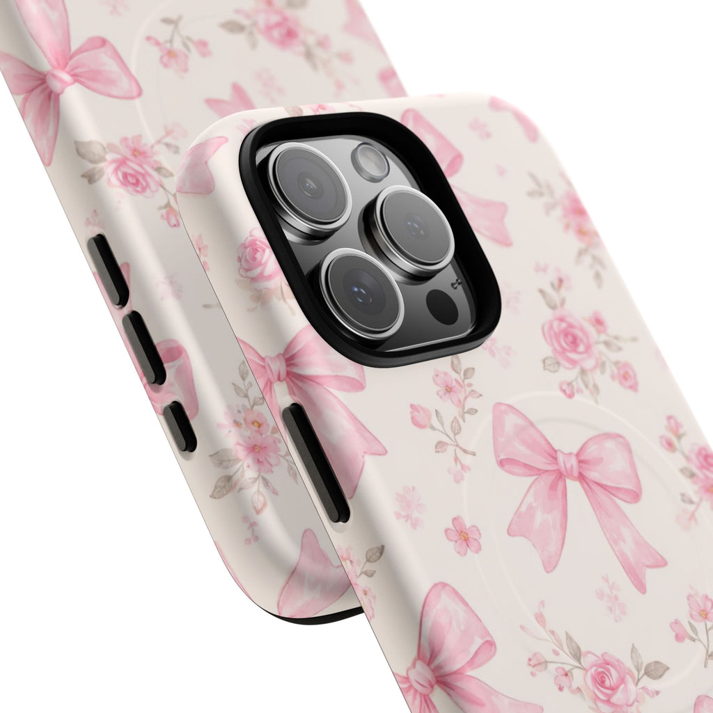 Pink Bow Floral iPhone Case – MagSafe Compatible