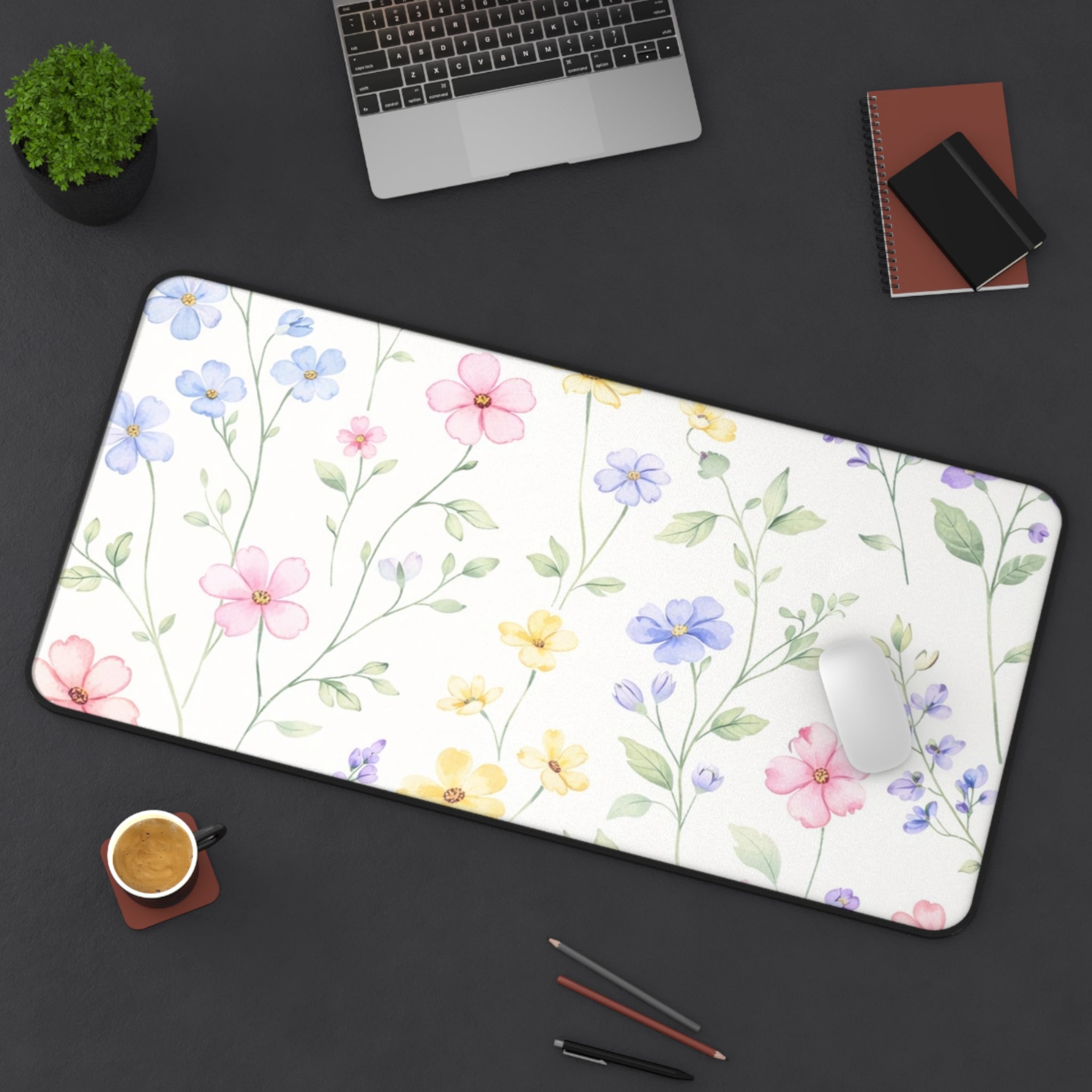 Watercolor Wildflowers Desk Mat | Pastel Floral Mouse Pad