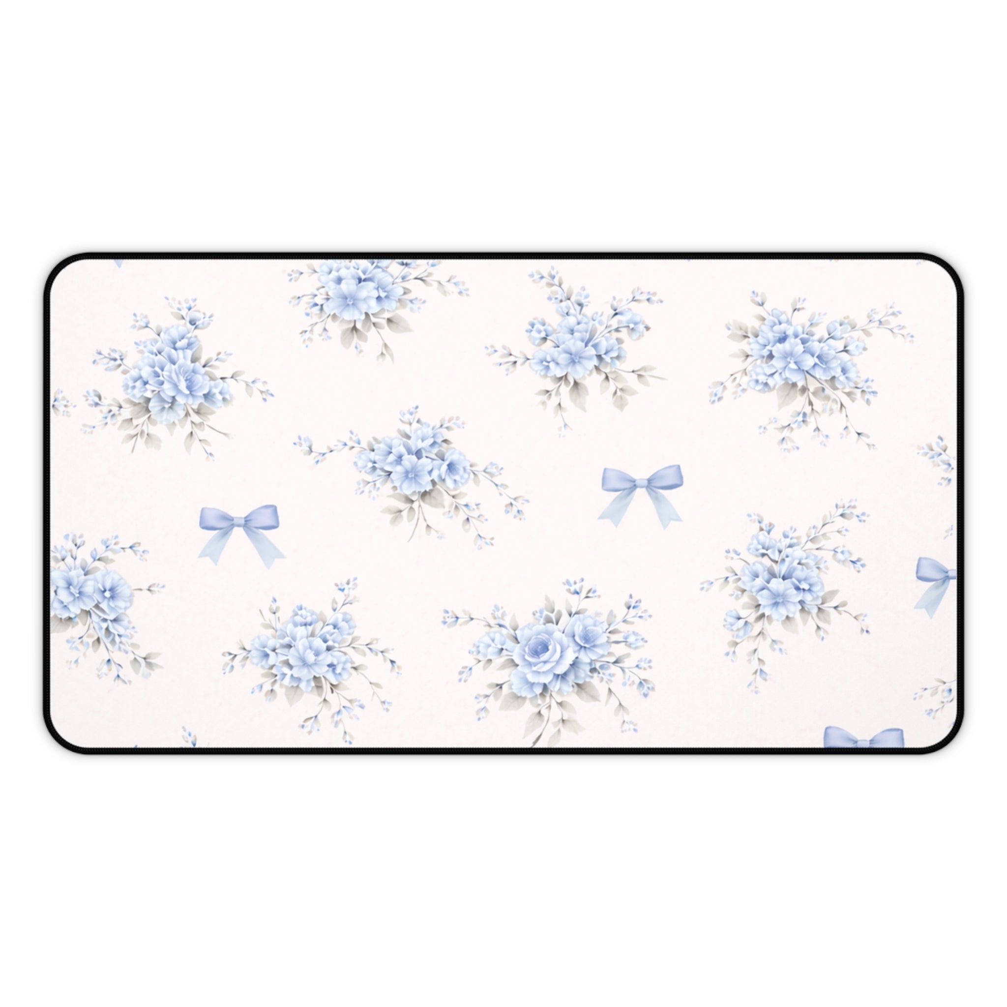 Blue Floral Bouquet Desk Mat | Vintage Roses and Bows