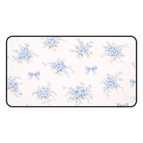 Blue Floral Bouquet Desk Mat | Vintage Roses and Bows