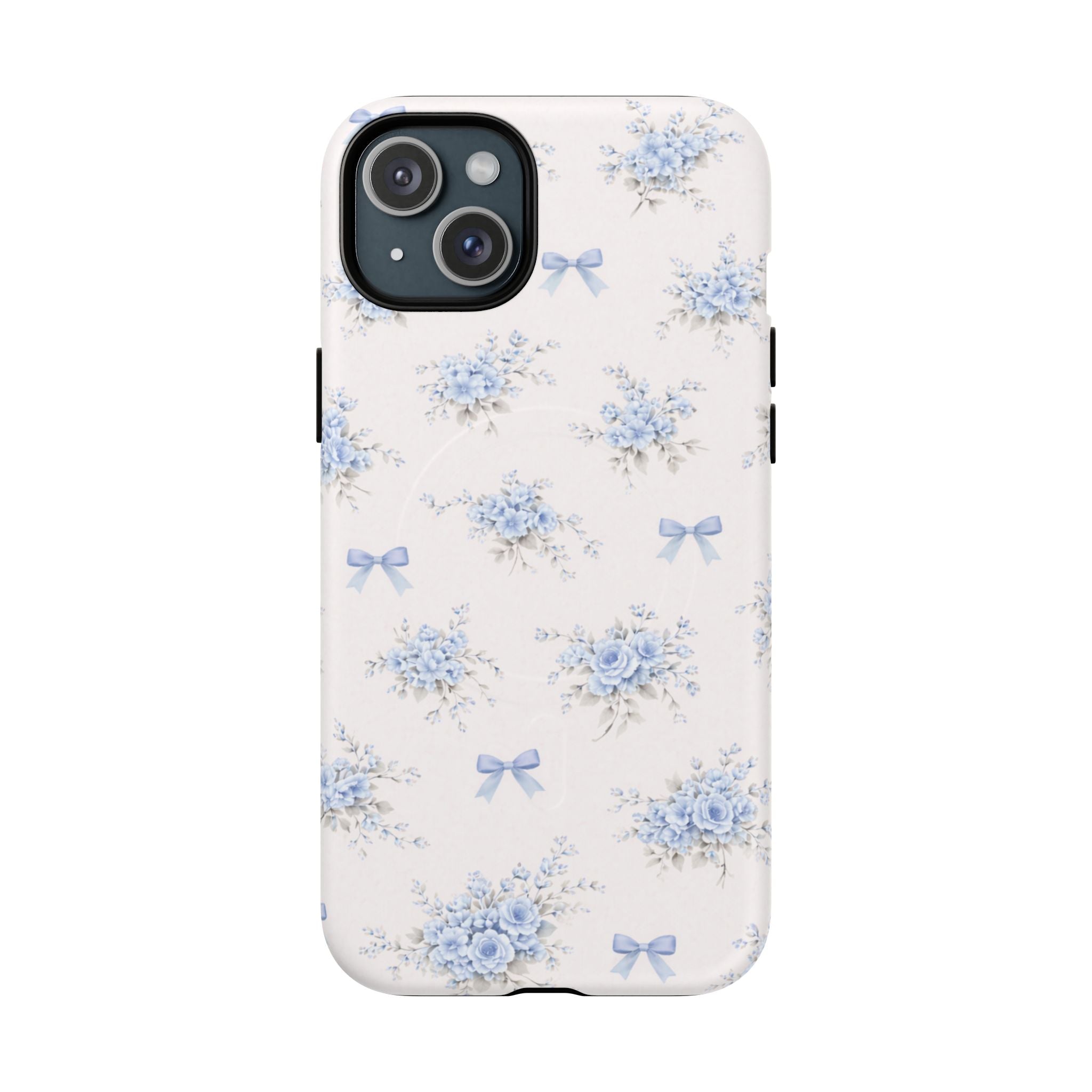 Blue Floral Bow iPhone Case – MagSafe Compatible