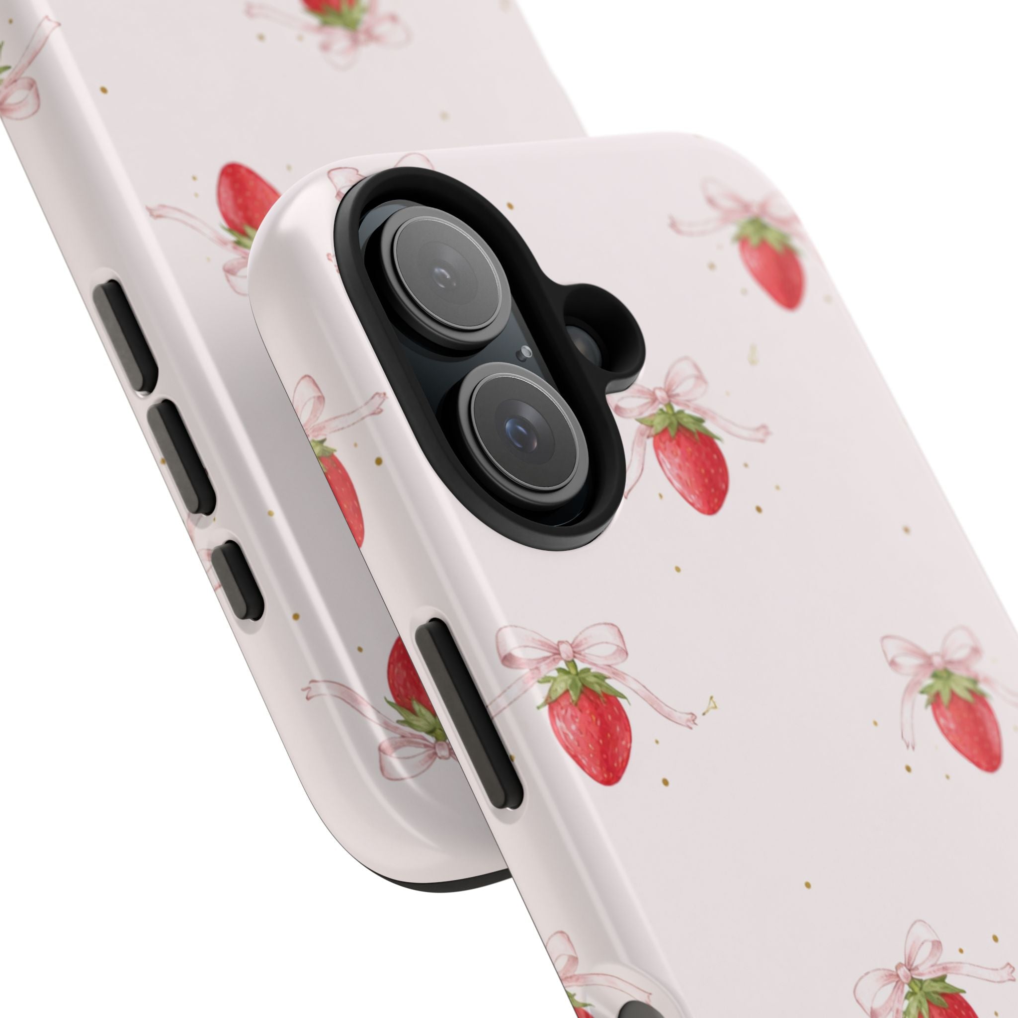 Pink Strawberry Pattern Tough Phone Case, Pastel Fruit Print