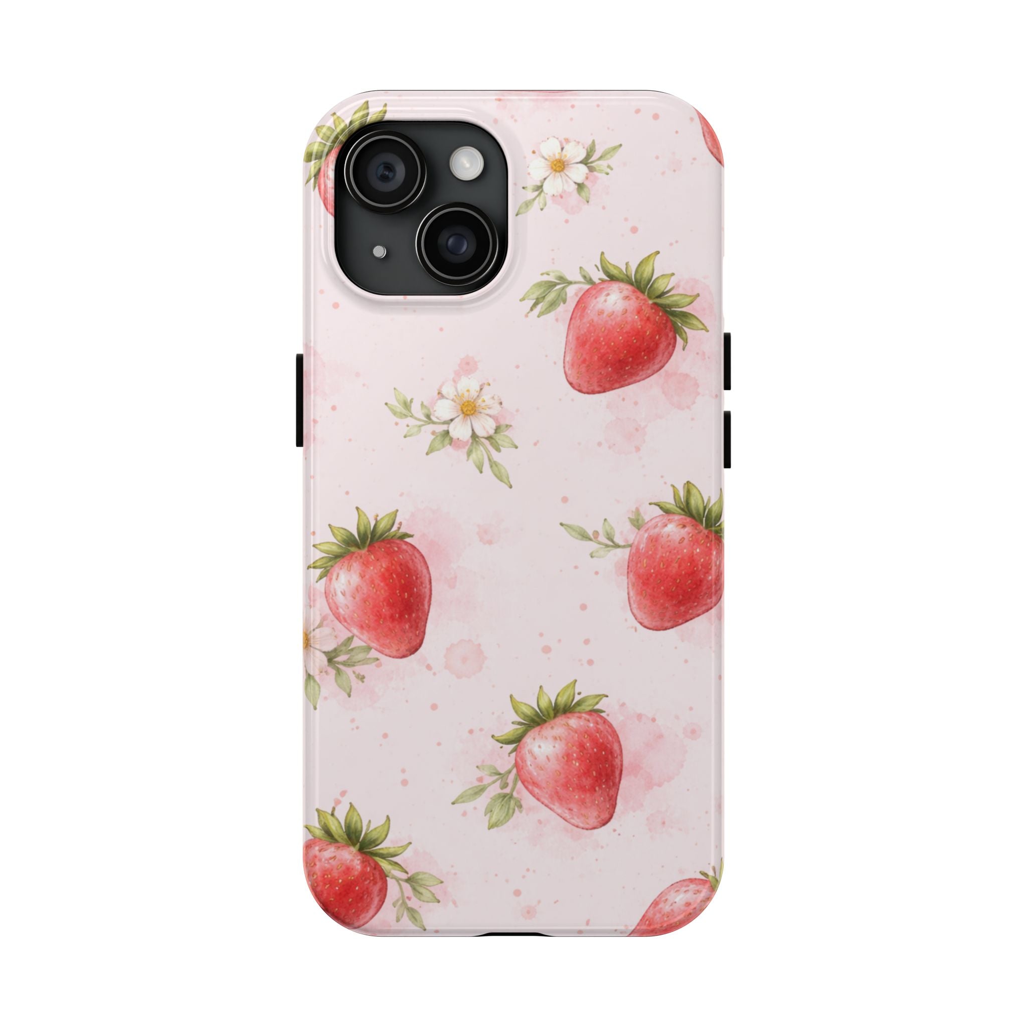 Watercolor Strawberry Phone Case, Pink Floral Fruit Pattern
