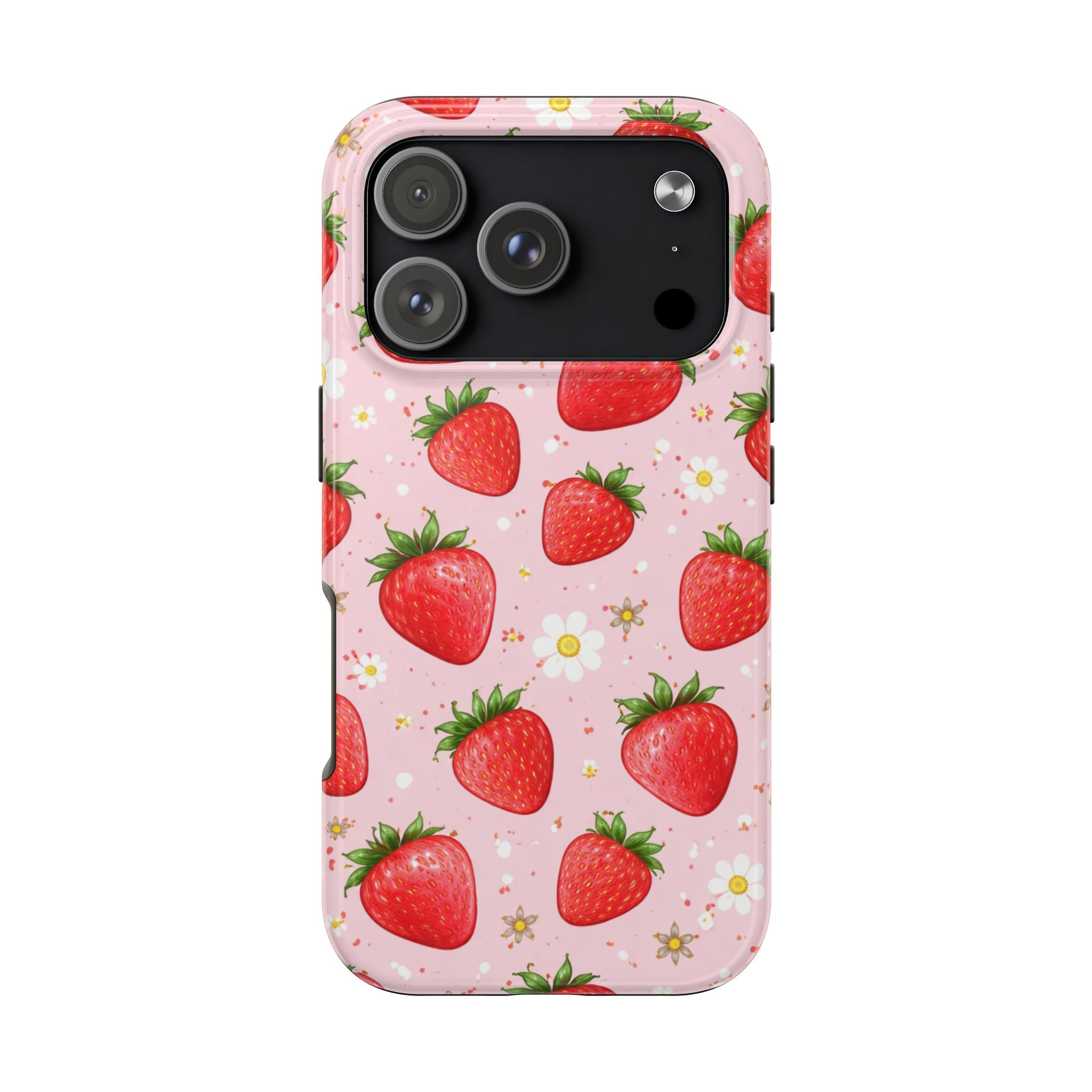 Pink Strawberry Print Phone Case, Soft Fruit Pattern