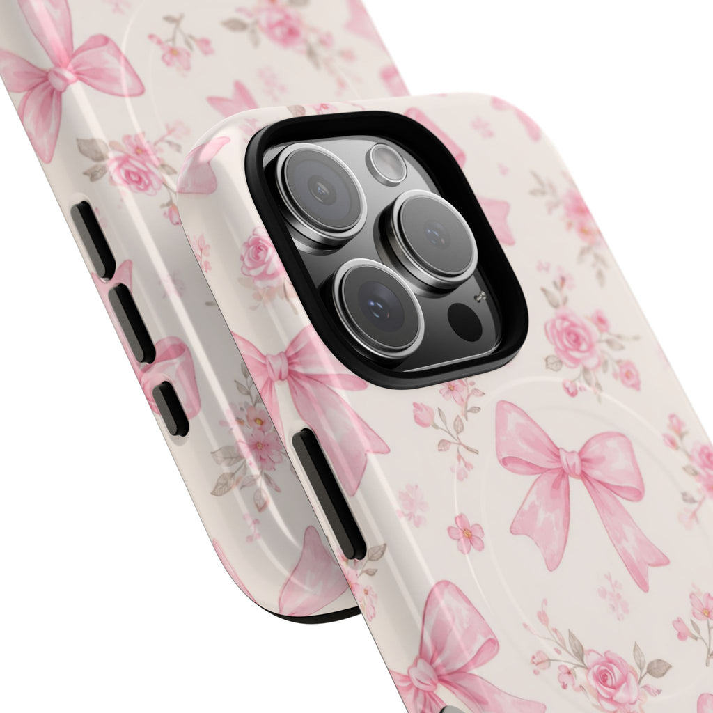 Pink Bow Floral iPhone Case – MagSafe Compatible