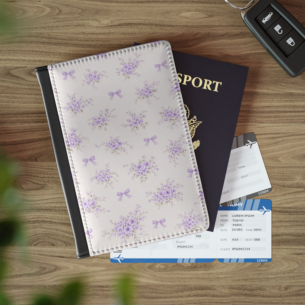 Lavender Floral Bow passport cover | Purple bouquet pattern