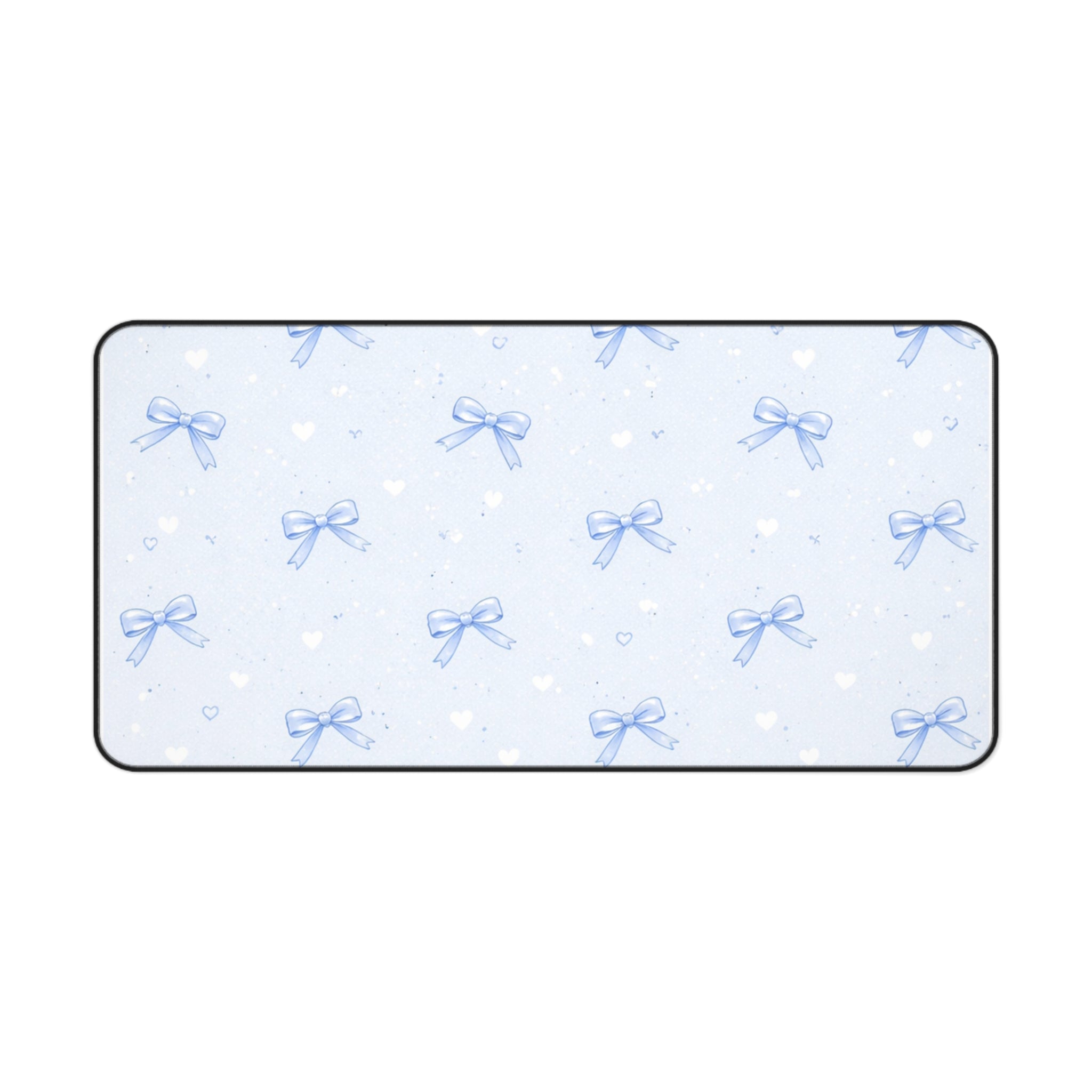 Blue Bow Pattern Desk Mat | Cute Pastel Hearts Mousepad Deskpad