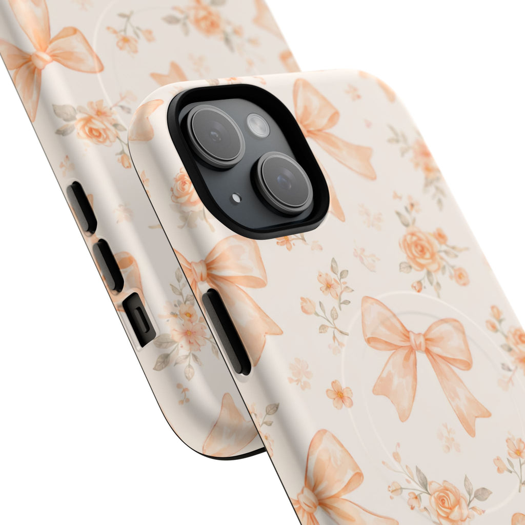 Floral Peach Bow iPhone Case – MagSafe Compatible