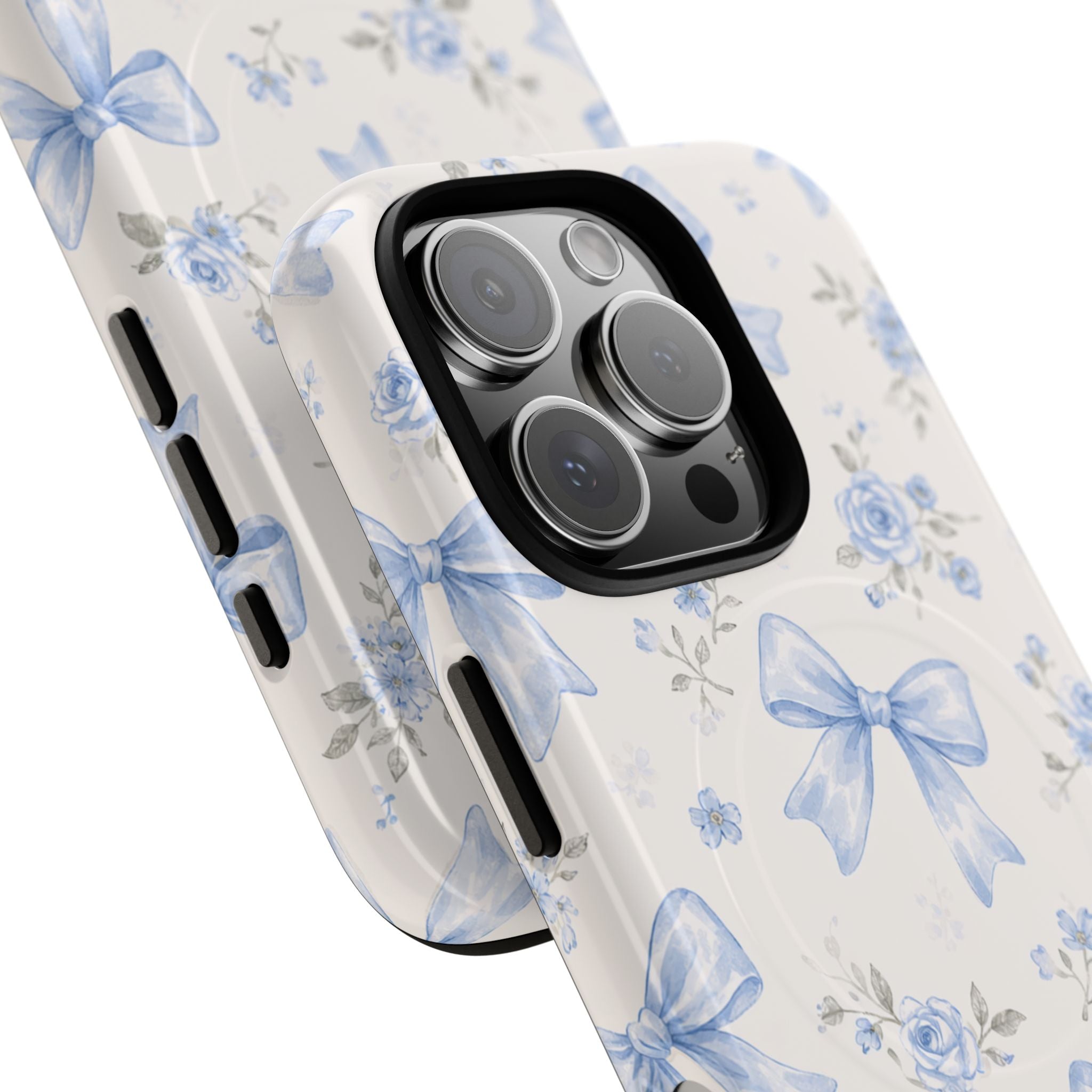 Floral Blue Bow iPhone Case – MagSafe Compatible