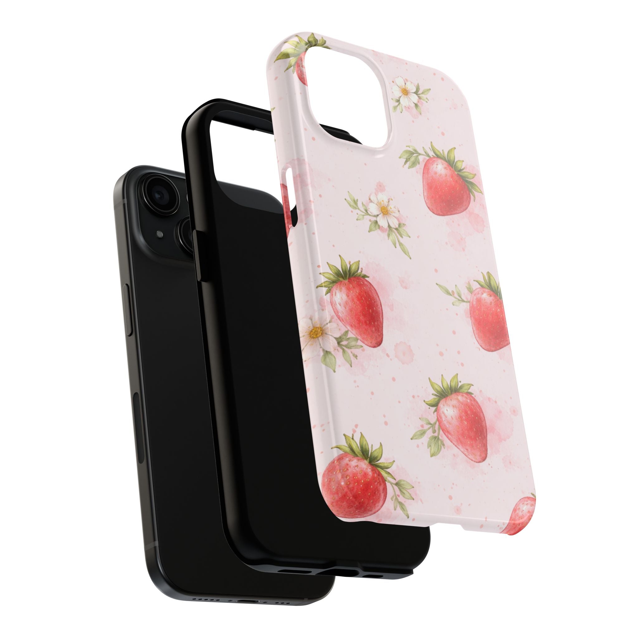 Watercolor Strawberry Phone Case, Pink Floral Fruit Pattern