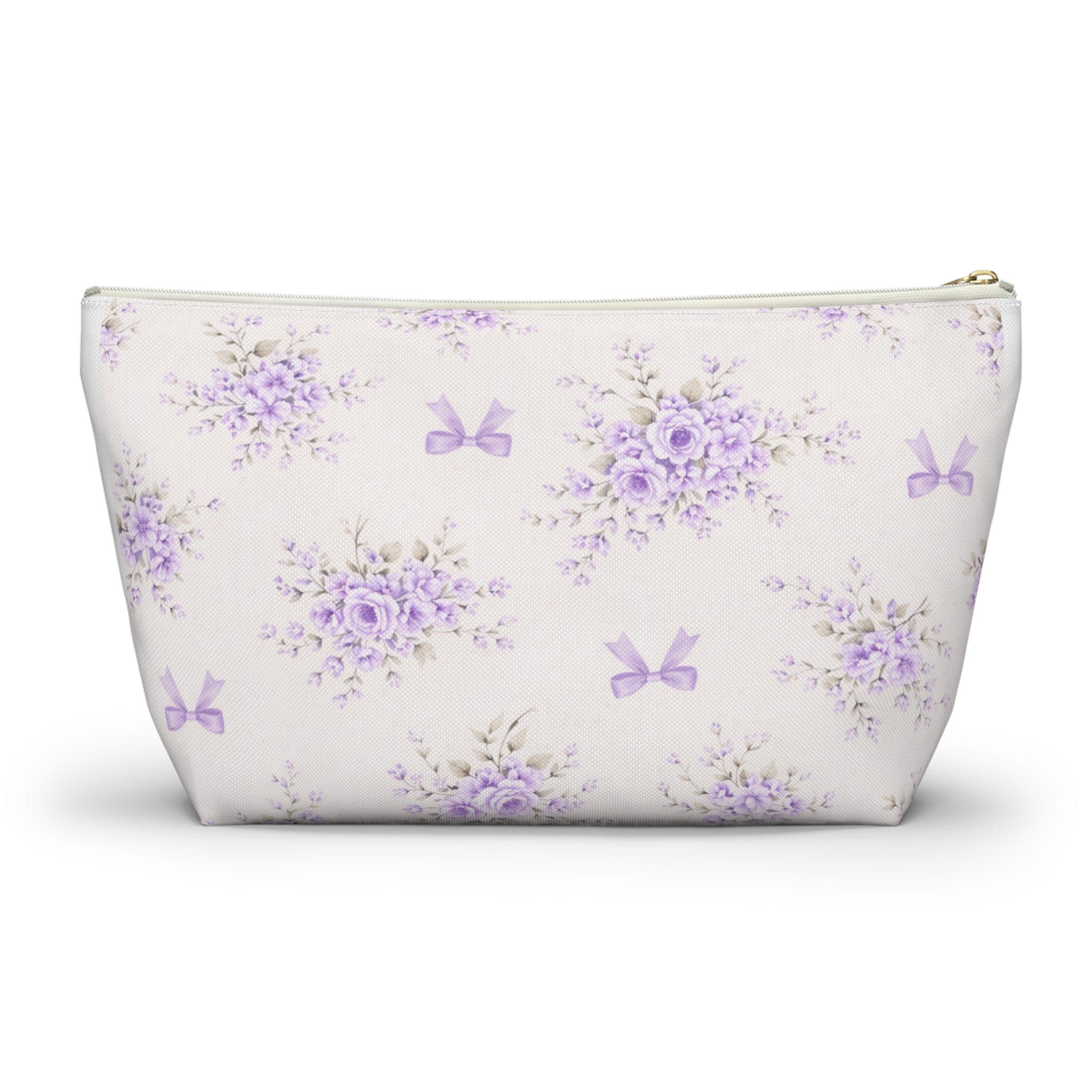 Lavender Floral Bouquet Pouch | Purple Bow Accessory Pouch