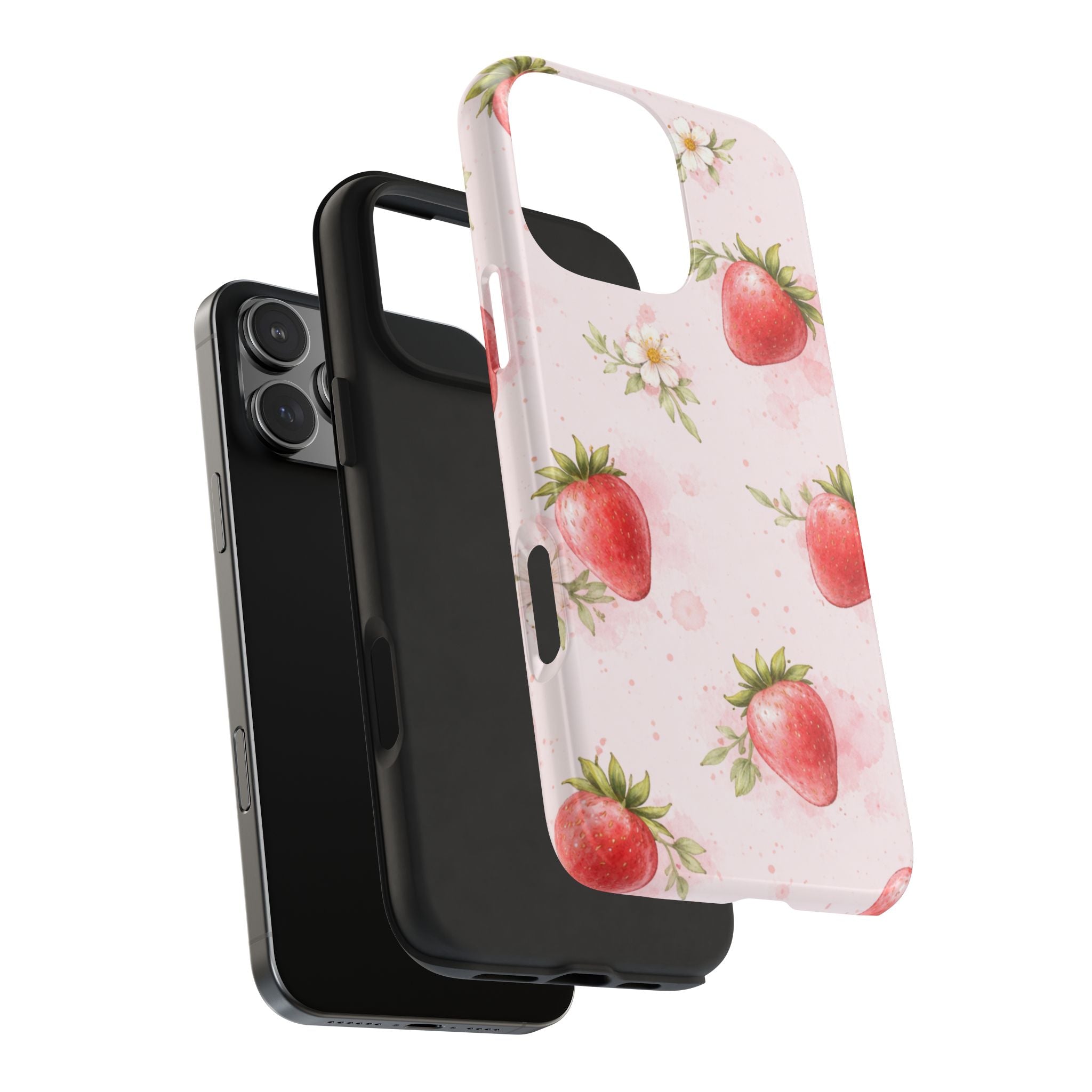 Watercolor Strawberry Phone Case, Pink Floral Fruit Pattern