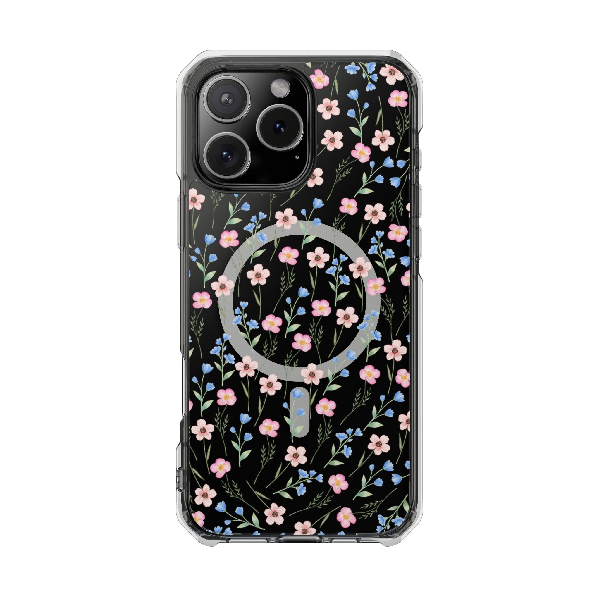 MagSafe Clear Phone Case — Pink Floral Pattern
