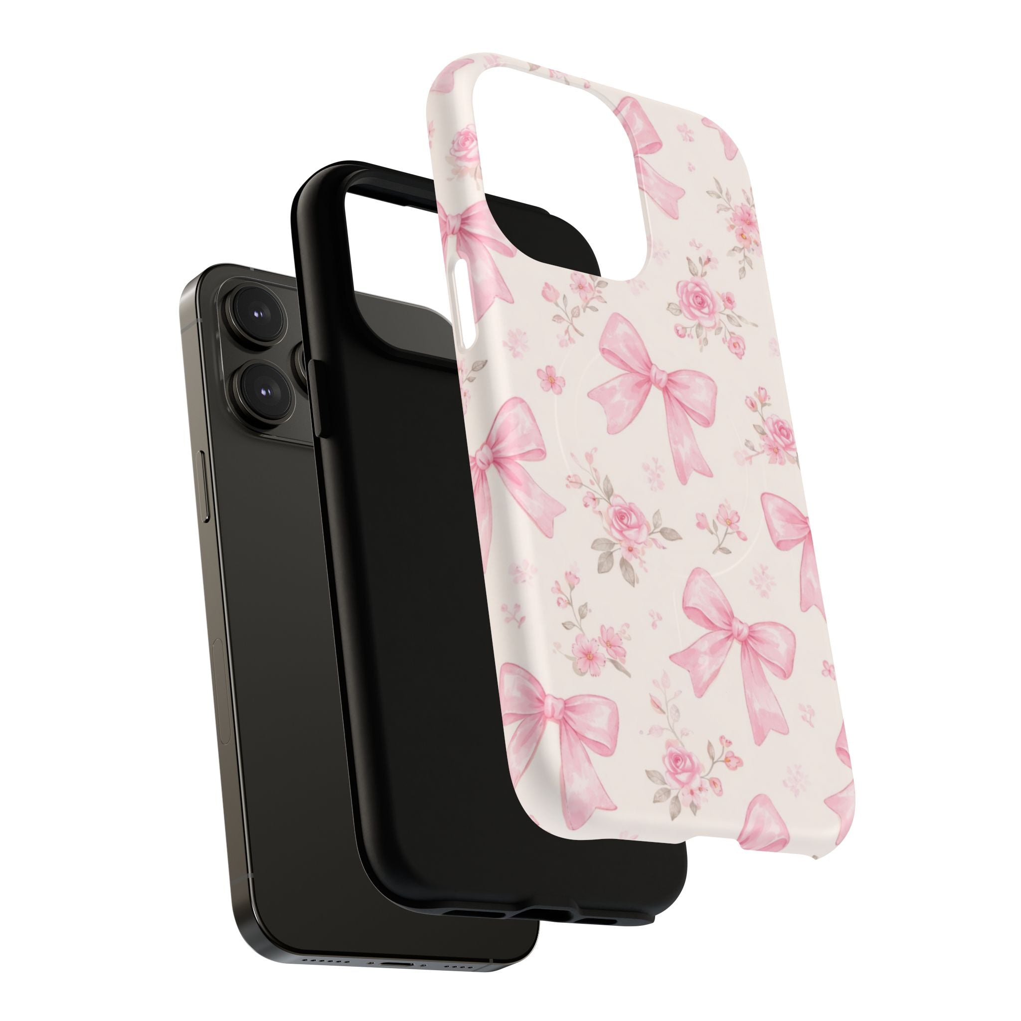 Pink Bow Floral iPhone Case – MagSafe Compatible