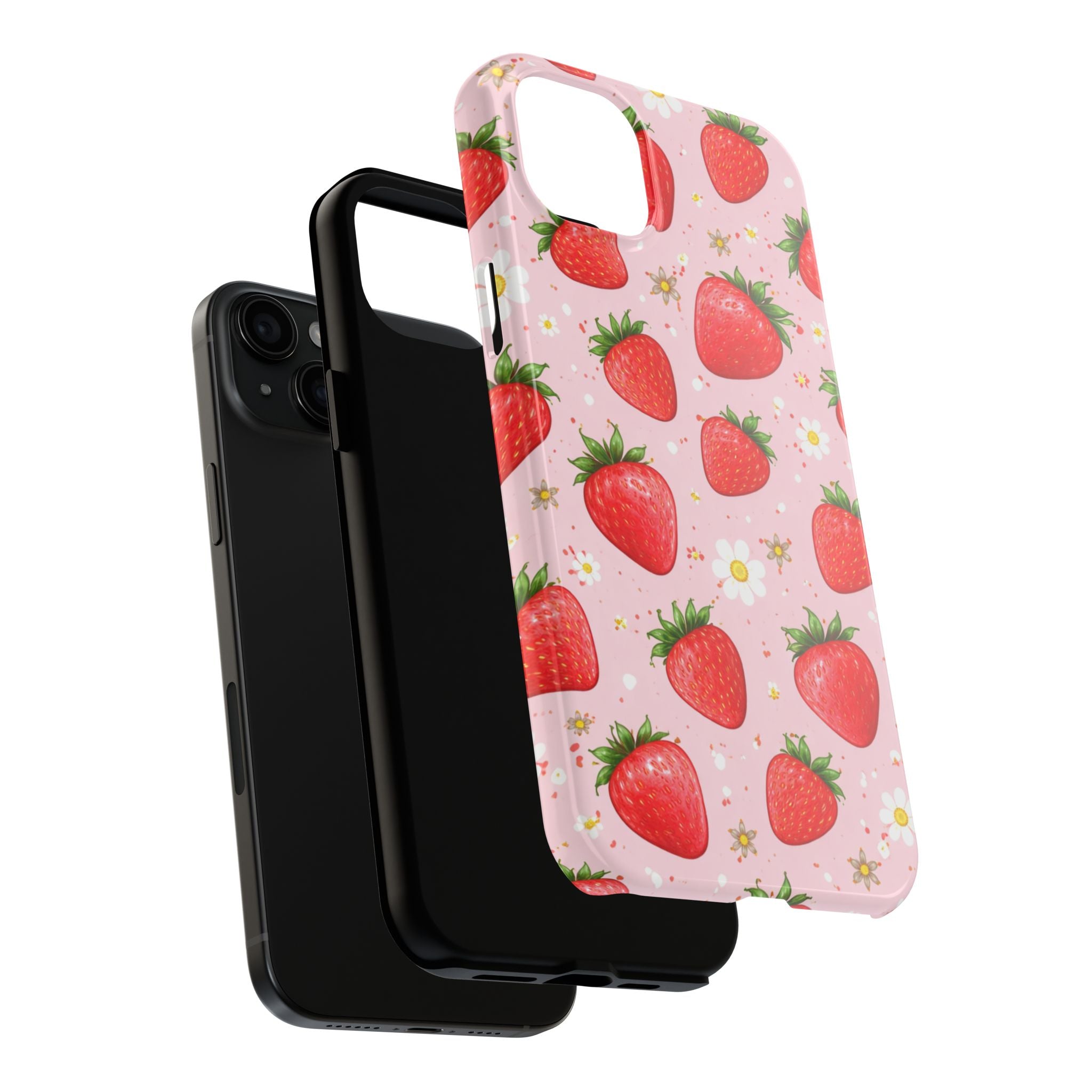 Pink Strawberry Print Phone Case, Soft Fruit Pattern