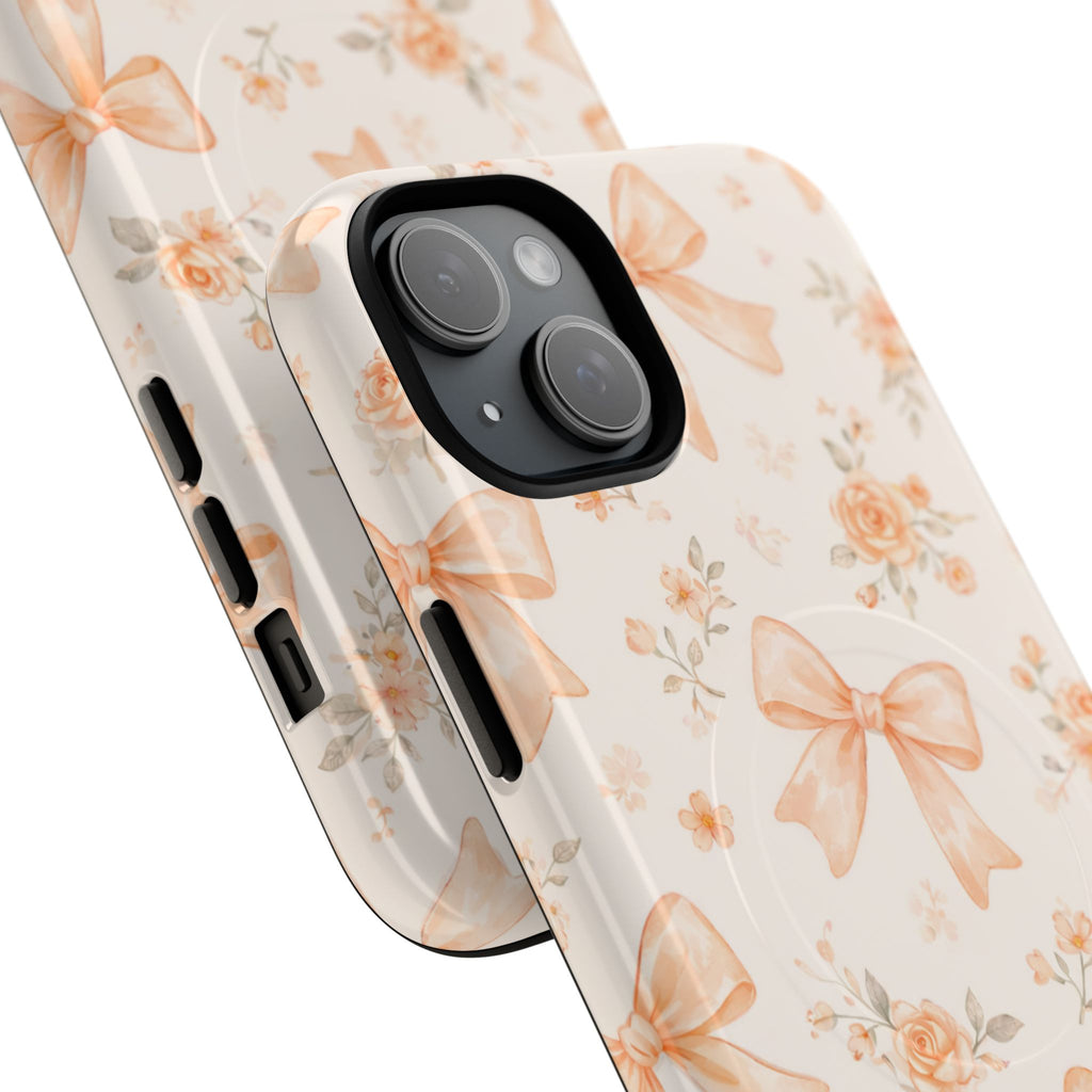 Floral Peach Bow iPhone Case – MagSafe Compatible