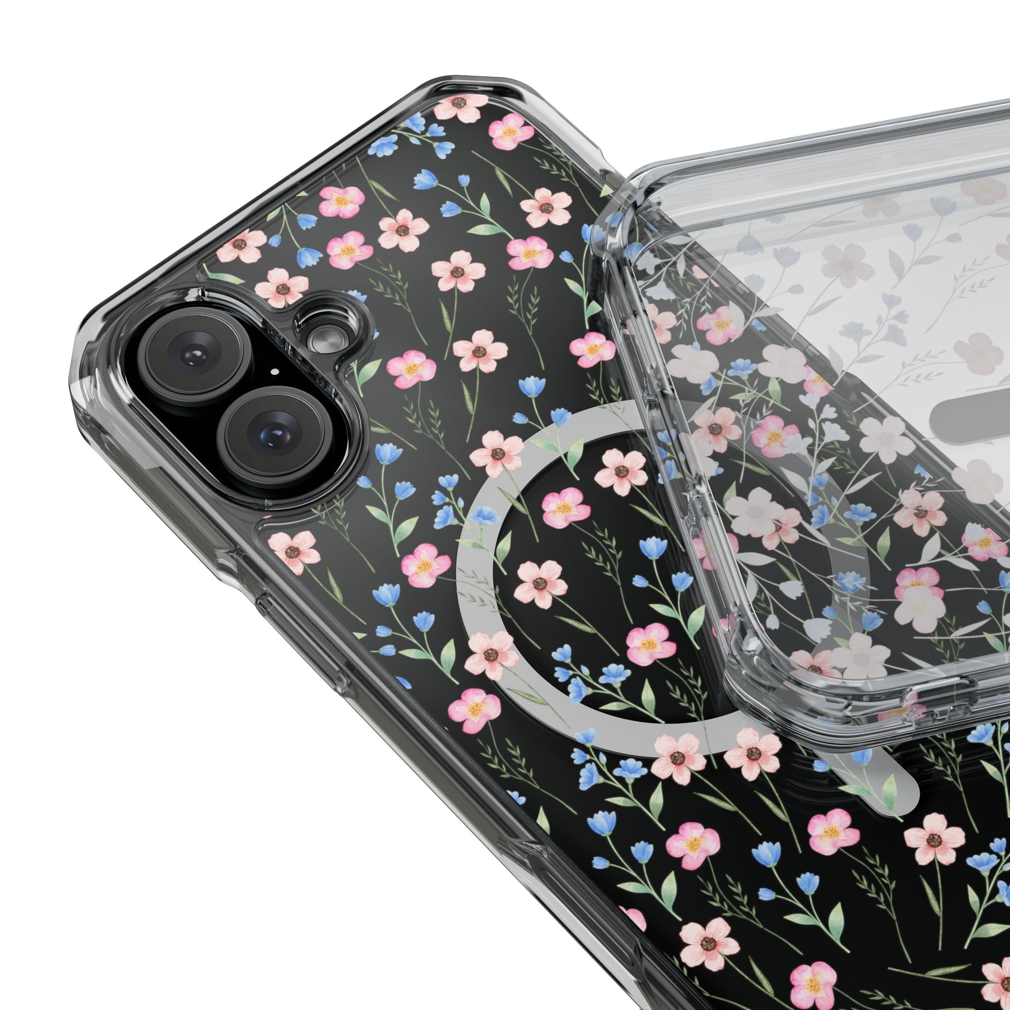 MagSafe Clear Phone Case — Pink Floral Pattern