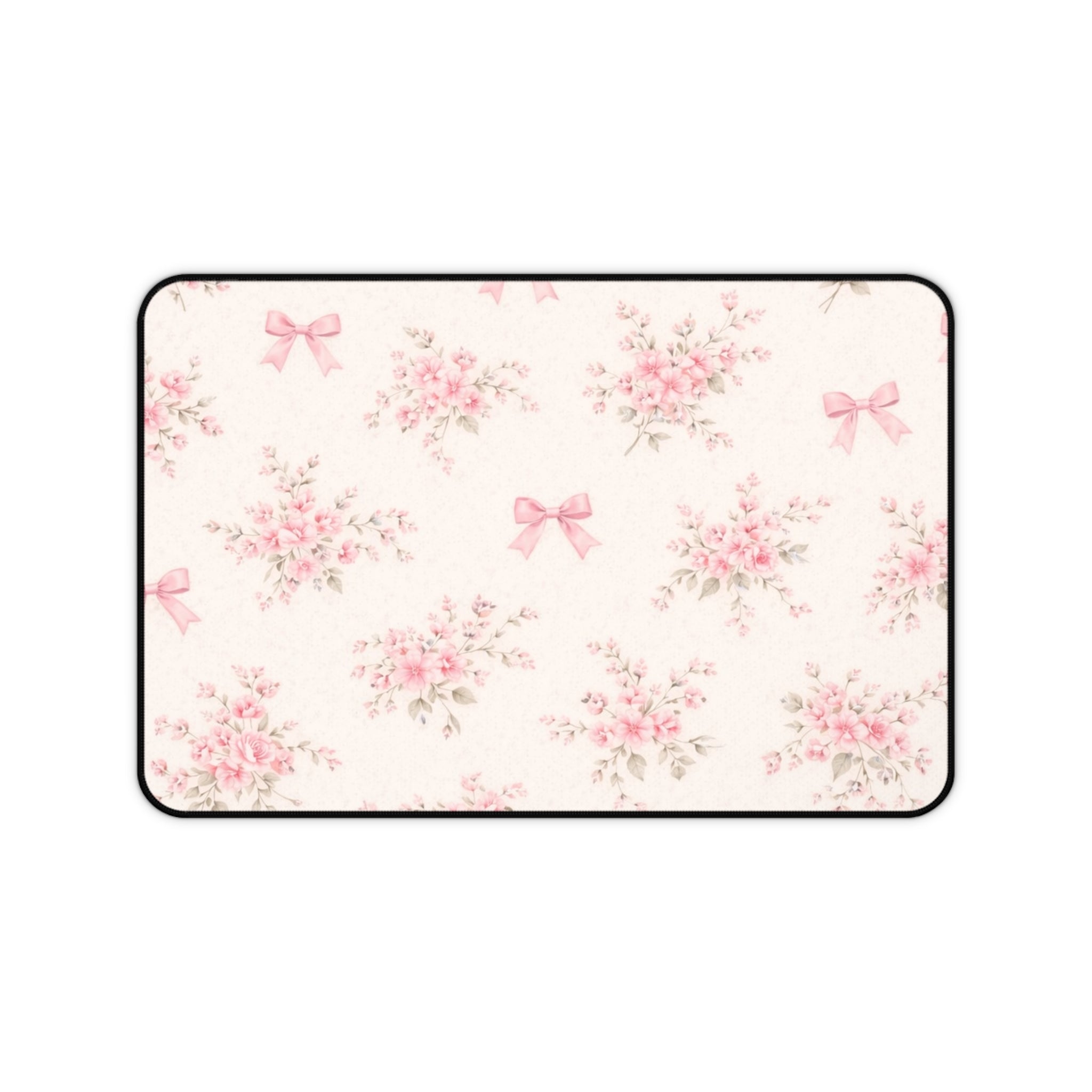 Pink Floral Bouquet Desk Mat | Vintage Roses, Bows Pattern