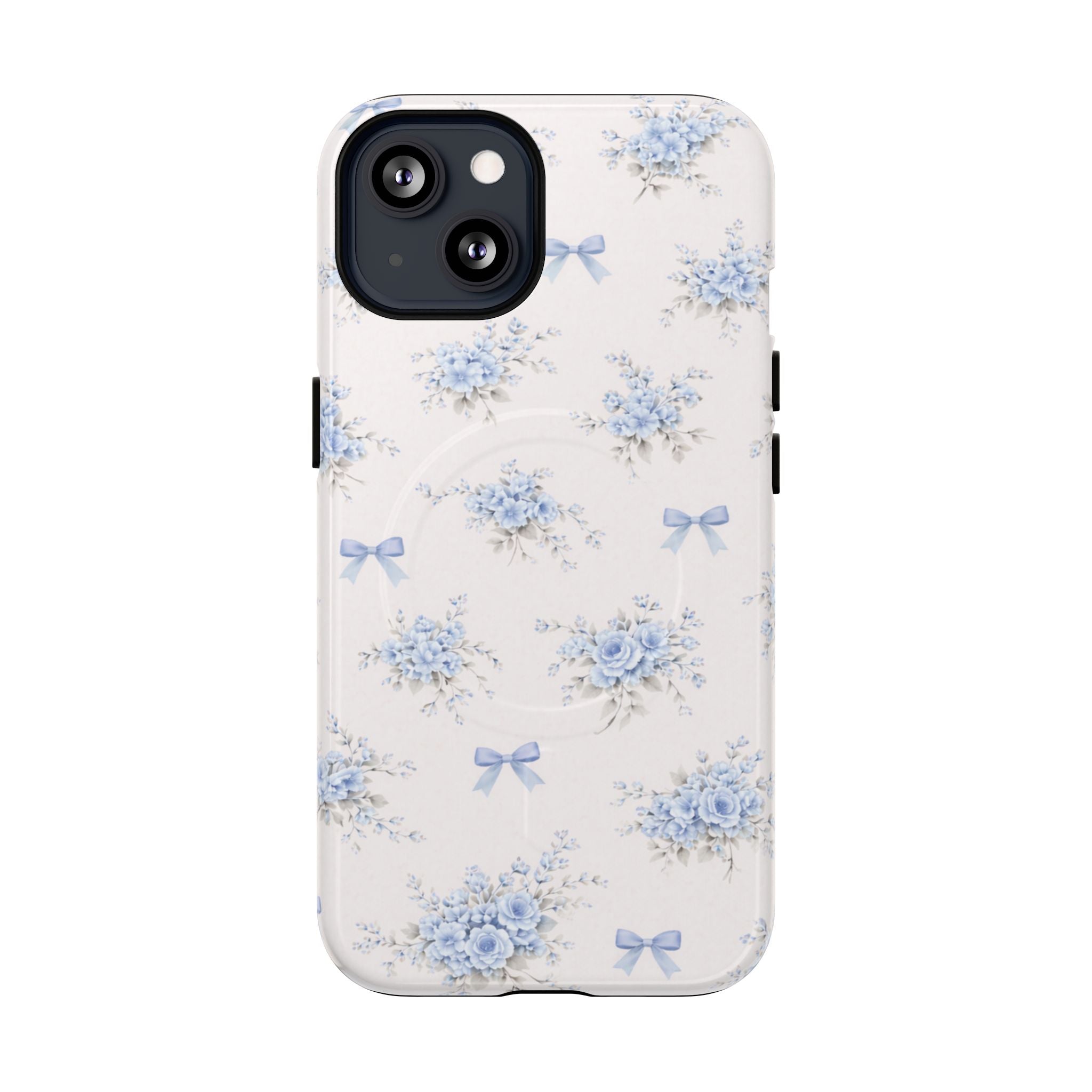 Blue Floral Bow iPhone Case – MagSafe Compatible