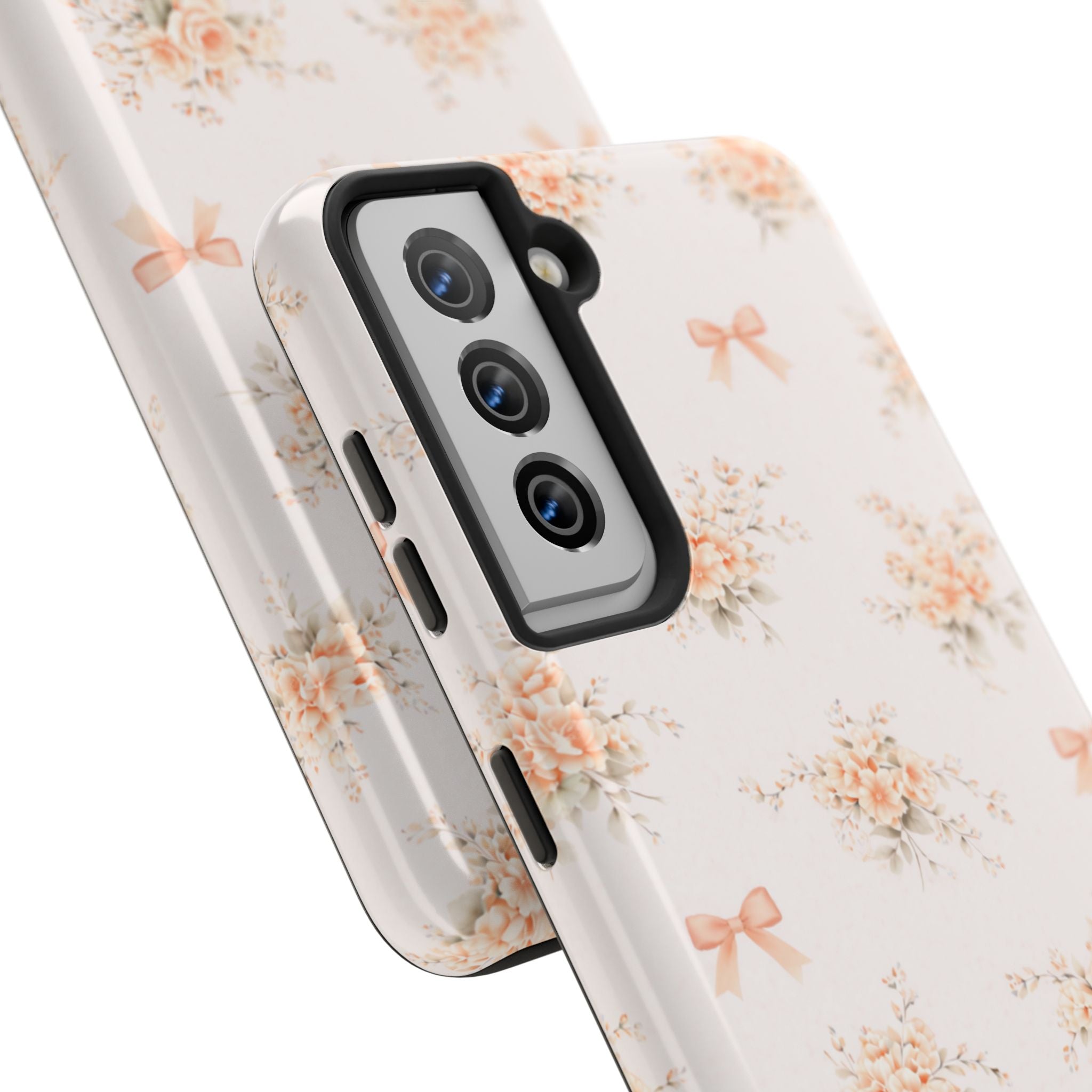 Vintage Peach Floral Bouquet Samsung Galaxy Case, Bow Pattern Pastel Floral