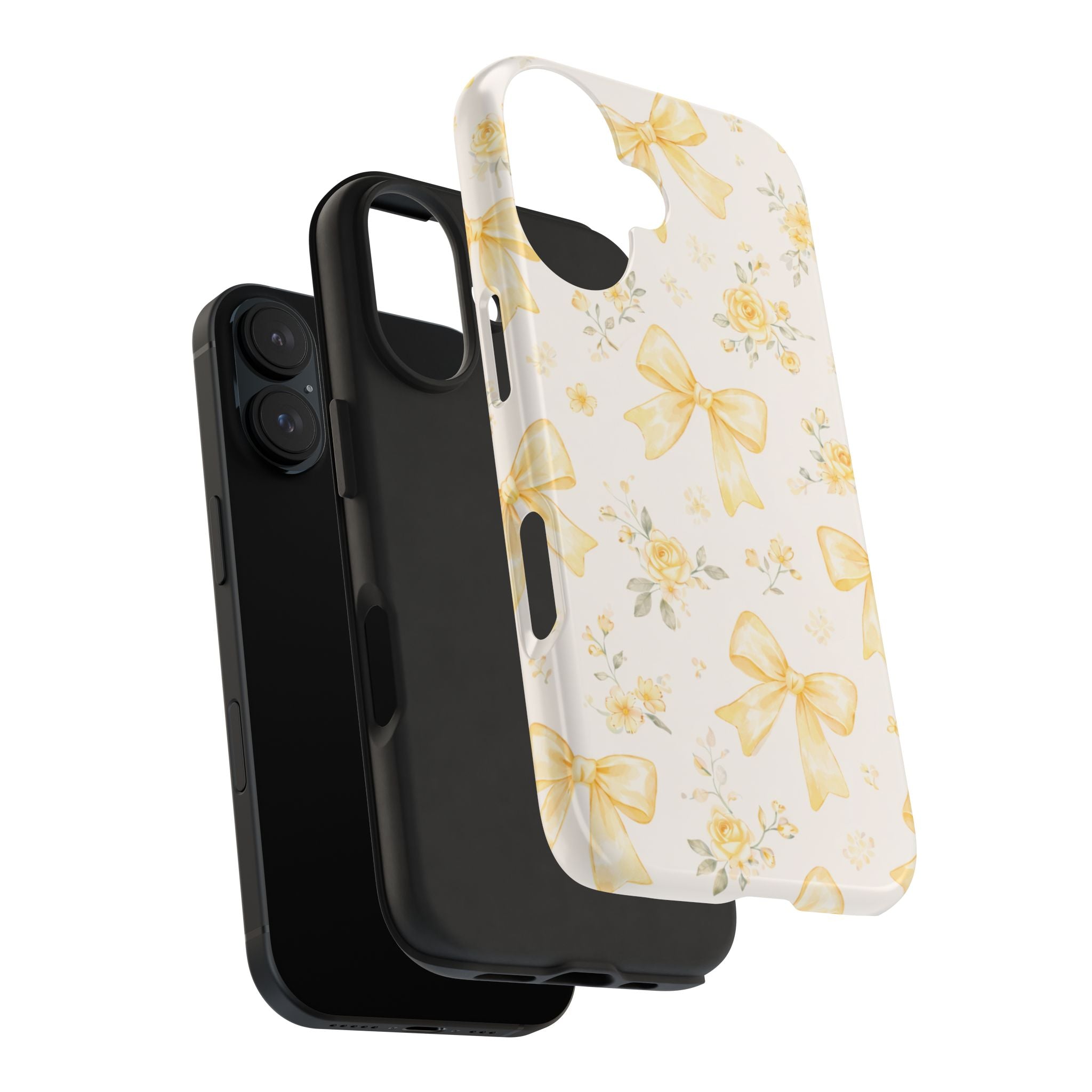 Yellow Bow Floral Phone Case, Cute Yellow Ribbon Pattern