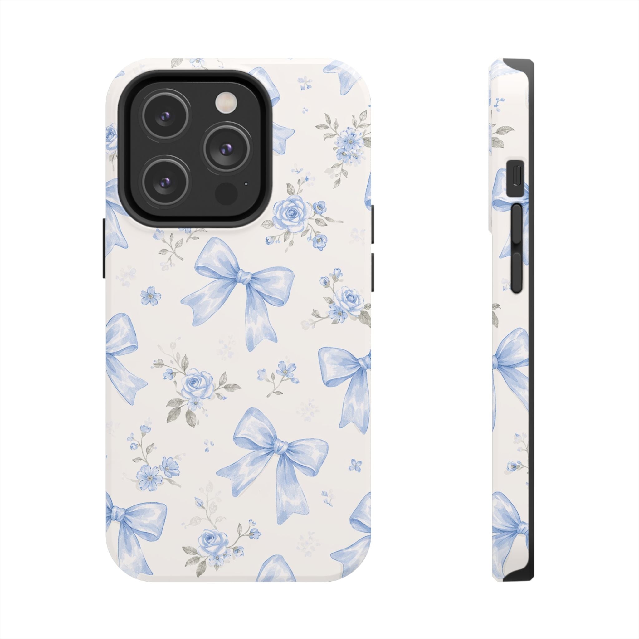 Blue Watercolor Bows iPhone Case, Floral Bow Pattern