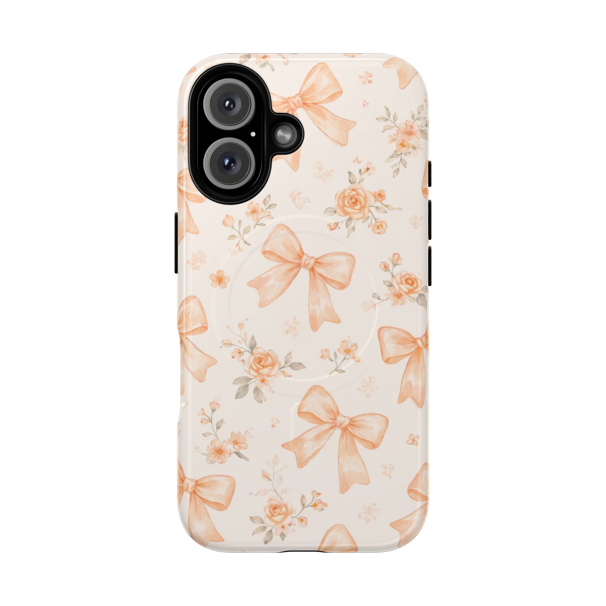 Floral Peach Bow iPhone Case – MagSafe Compatible