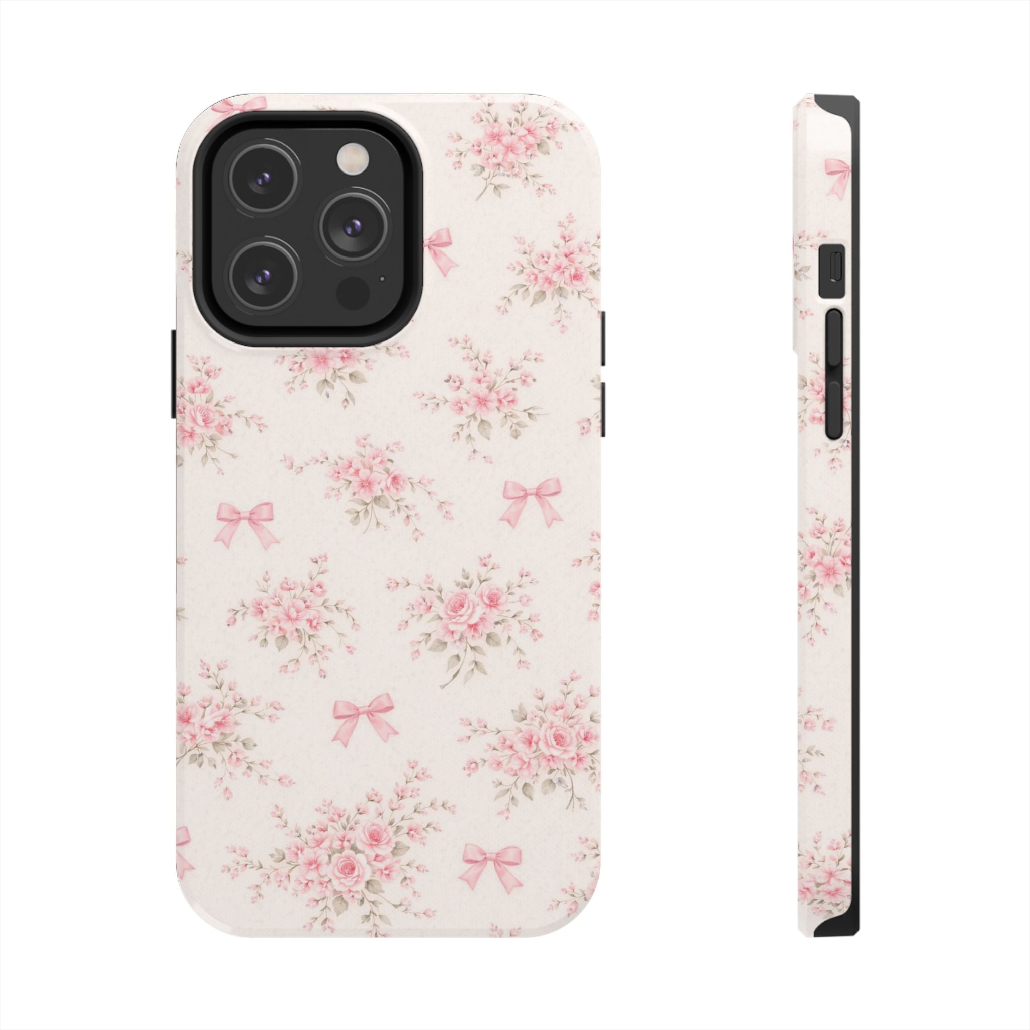 Pink Floral Bouquet iPhone Case, Vintage Roses Bows Pastel Pattern