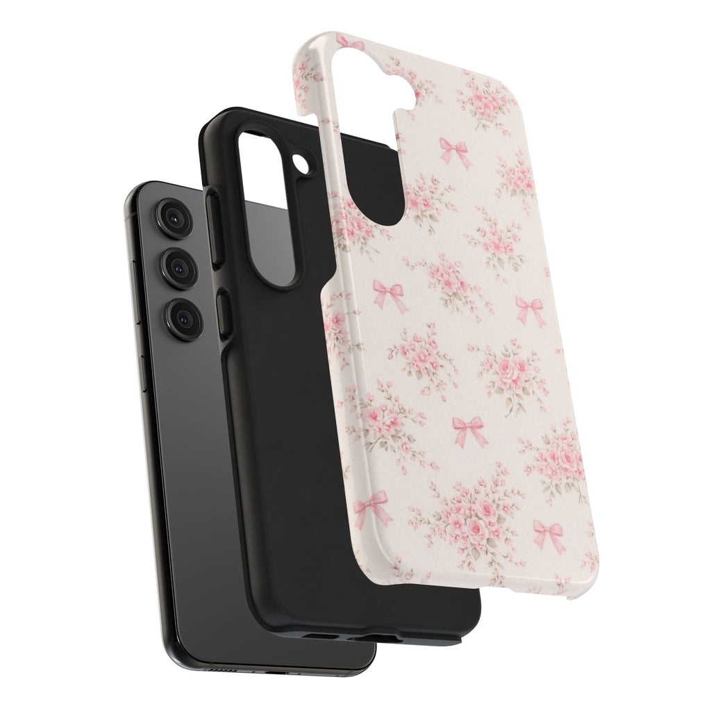 Pink Floral Bouquet Samsung Galaxy Tough Phone Case, Vintage Roses and Bows