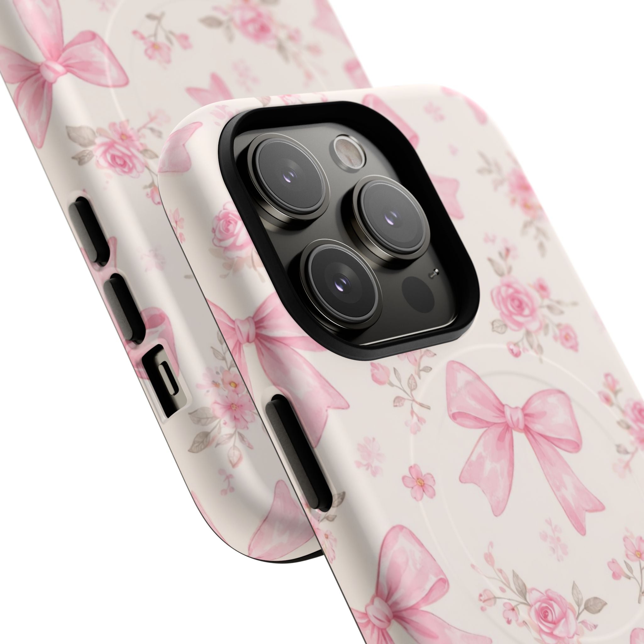 Pink Bow Floral iPhone Case – MagSafe Compatible