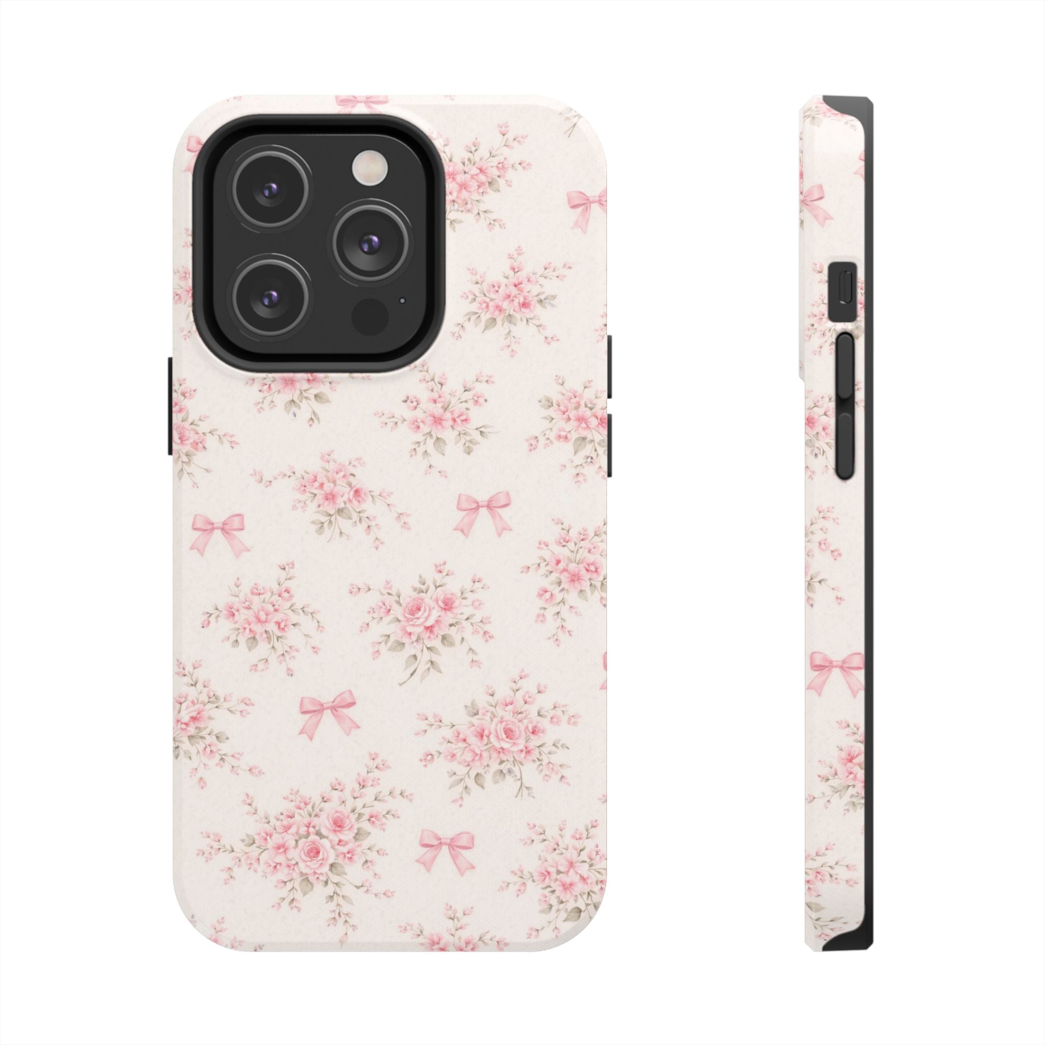 Pink Floral Bouquet iPhone Case | Vintage Roses, Bows, Pastel Pattern