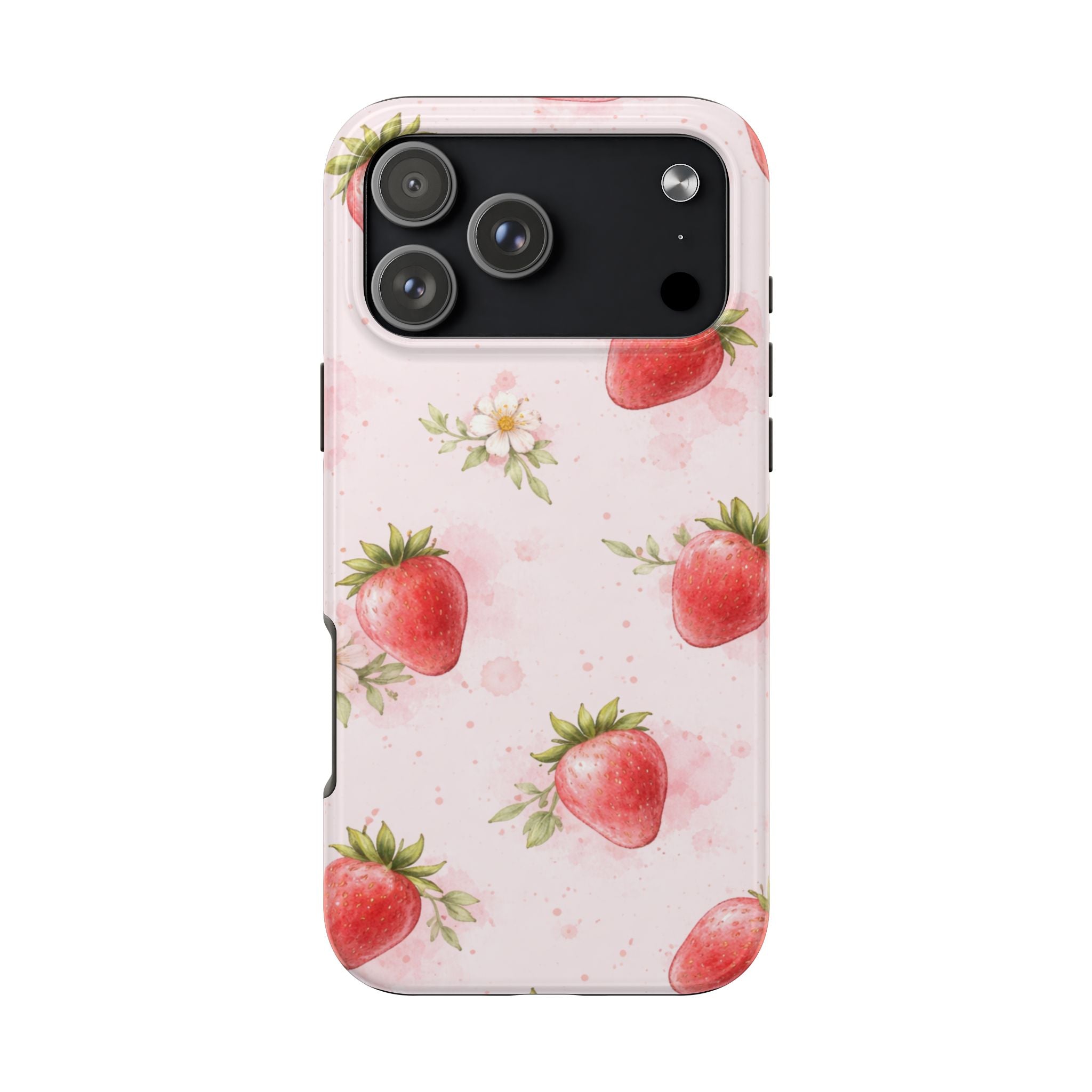 Watercolor Strawberry Phone Case, Pink Floral Fruit Pattern