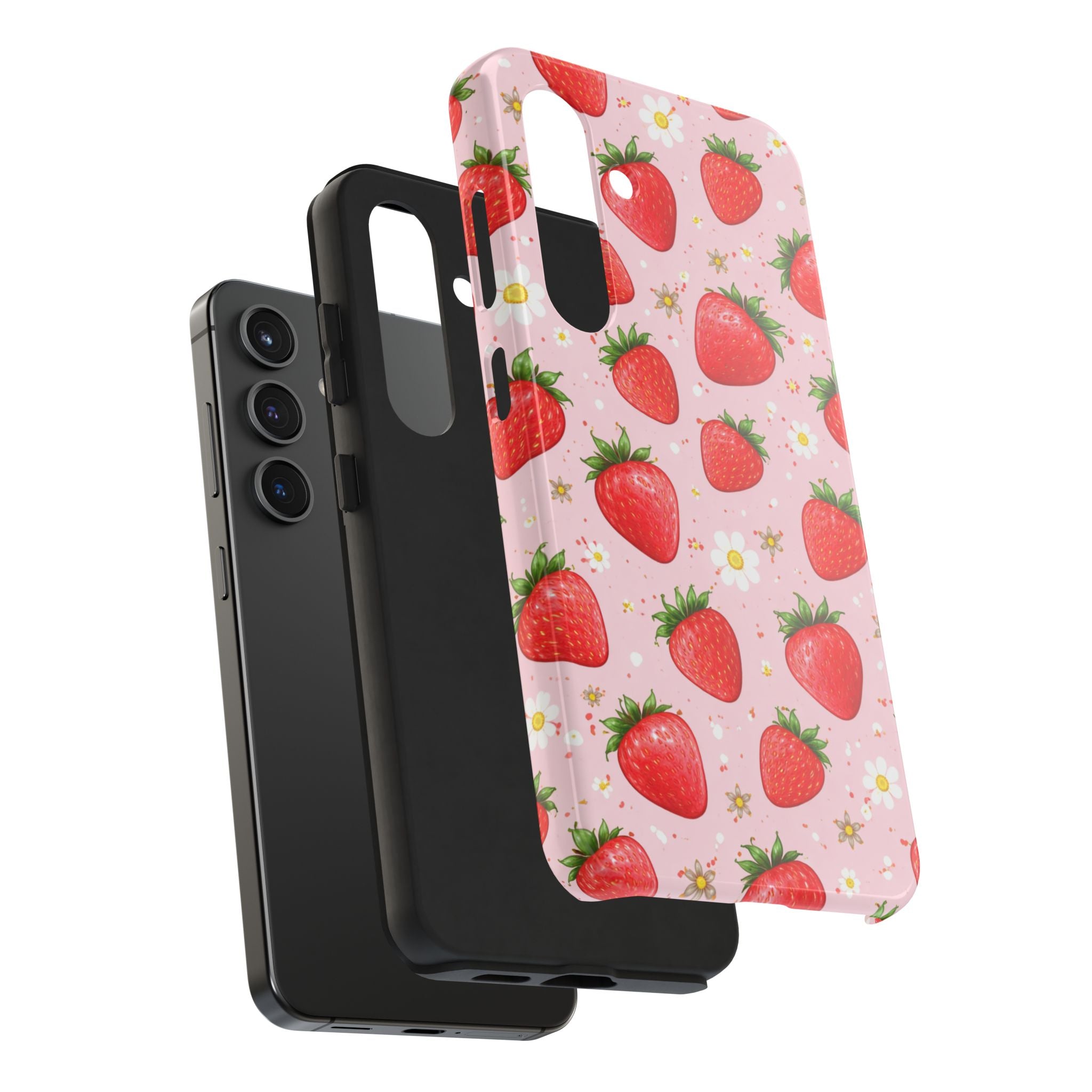 Pink Floral Strawberry Tough Phone Case, Fruit Pattern