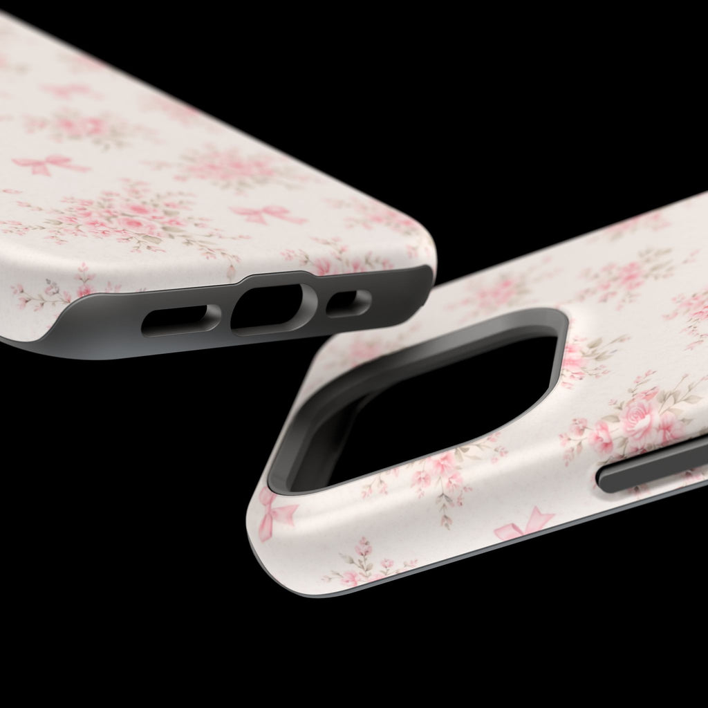 Pink Floral Bow Pattern Cases | Magnetic Impact-Resistant iPhone Case