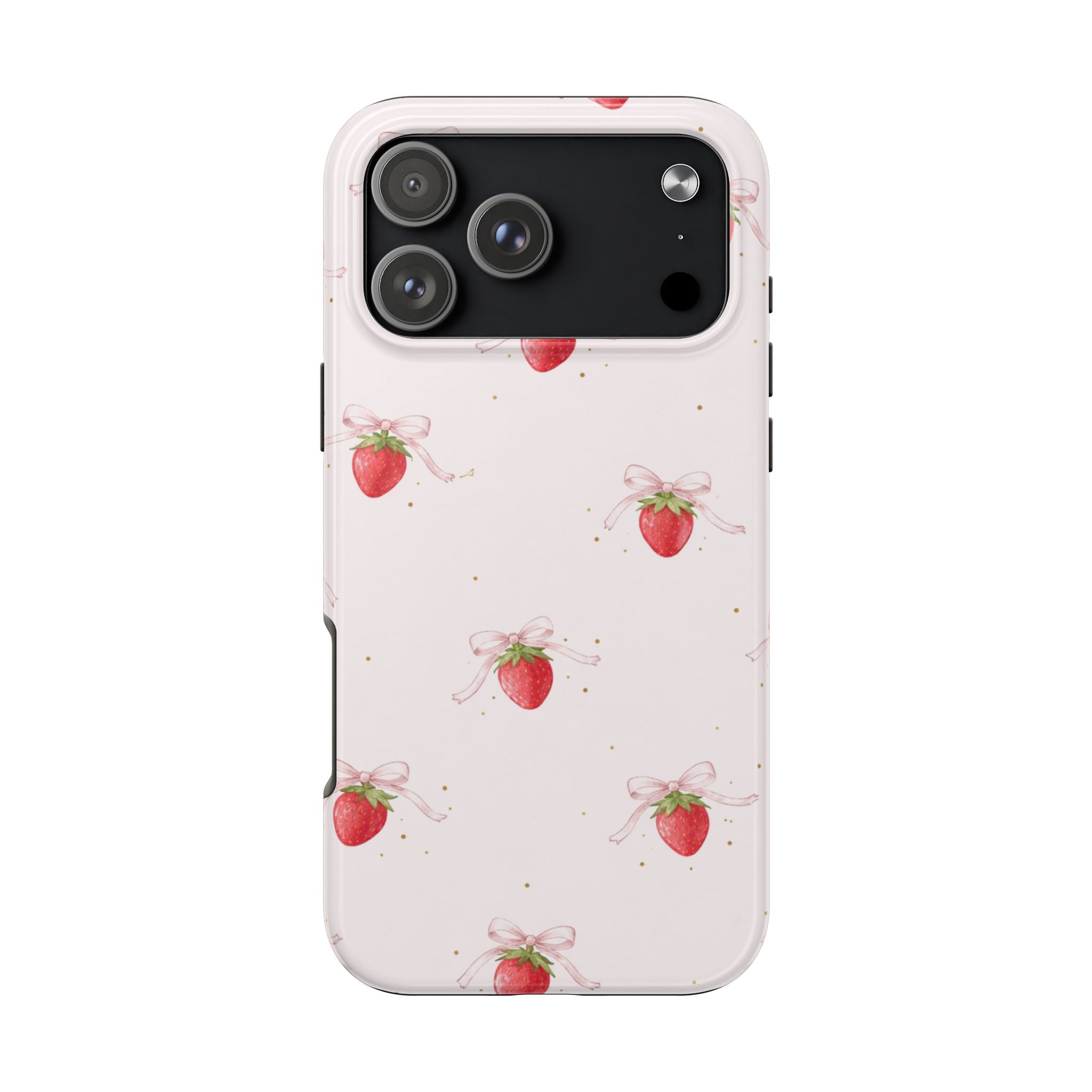 Pink Strawberry Pattern Tough Phone Case, Pastel Fruit Print