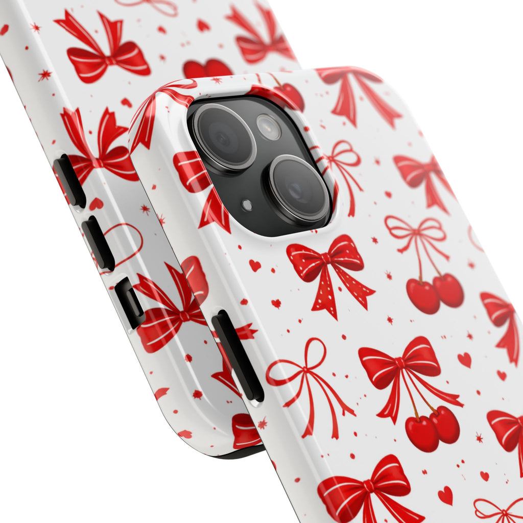 Red Cherry Bows Tough Phone Case, Cherry Pattern Phone Case